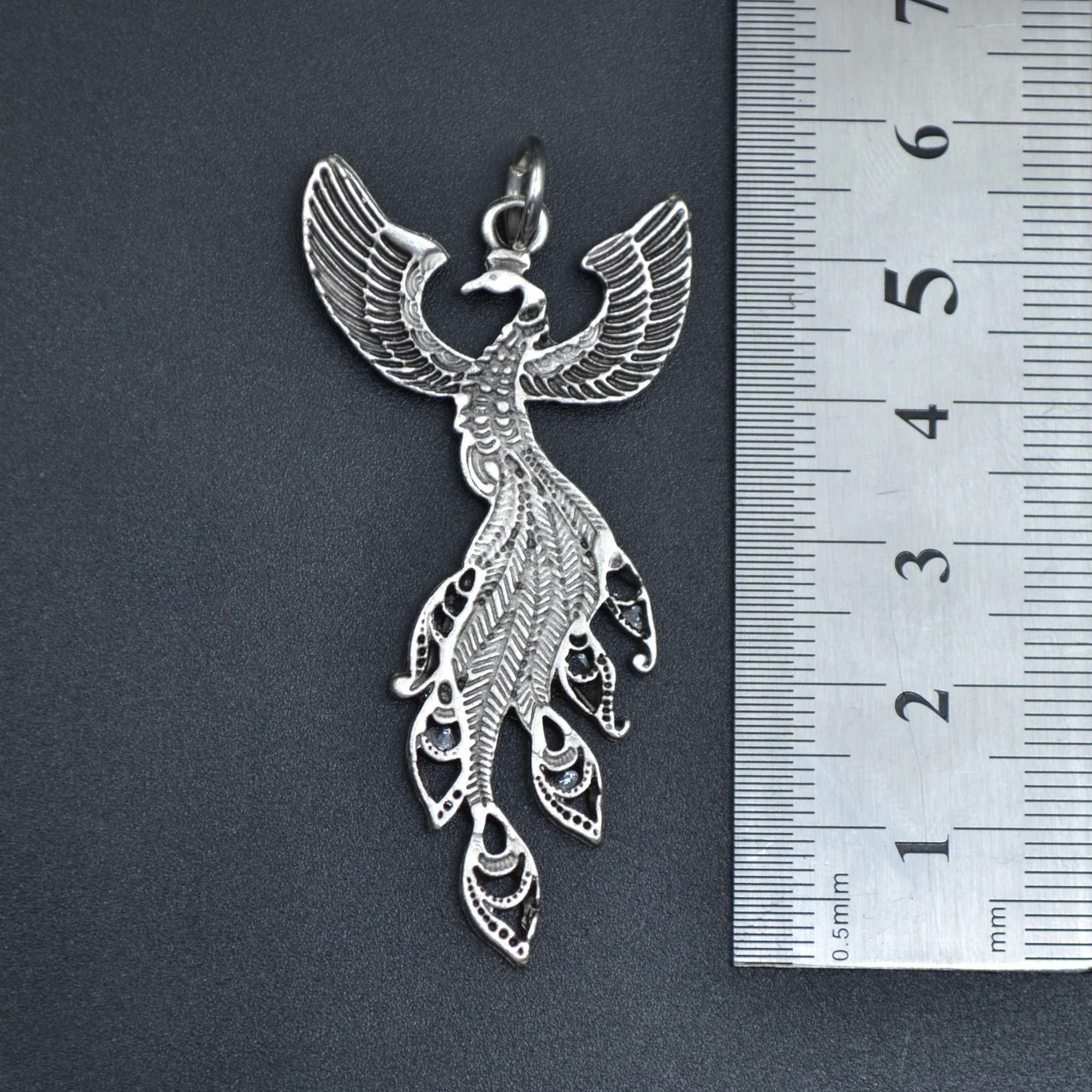 Zümrüdü Anka Kuşu Kolye - Gümüş ( Silver ) Renk - 60 cm Düz Ezme Zincir Kolye