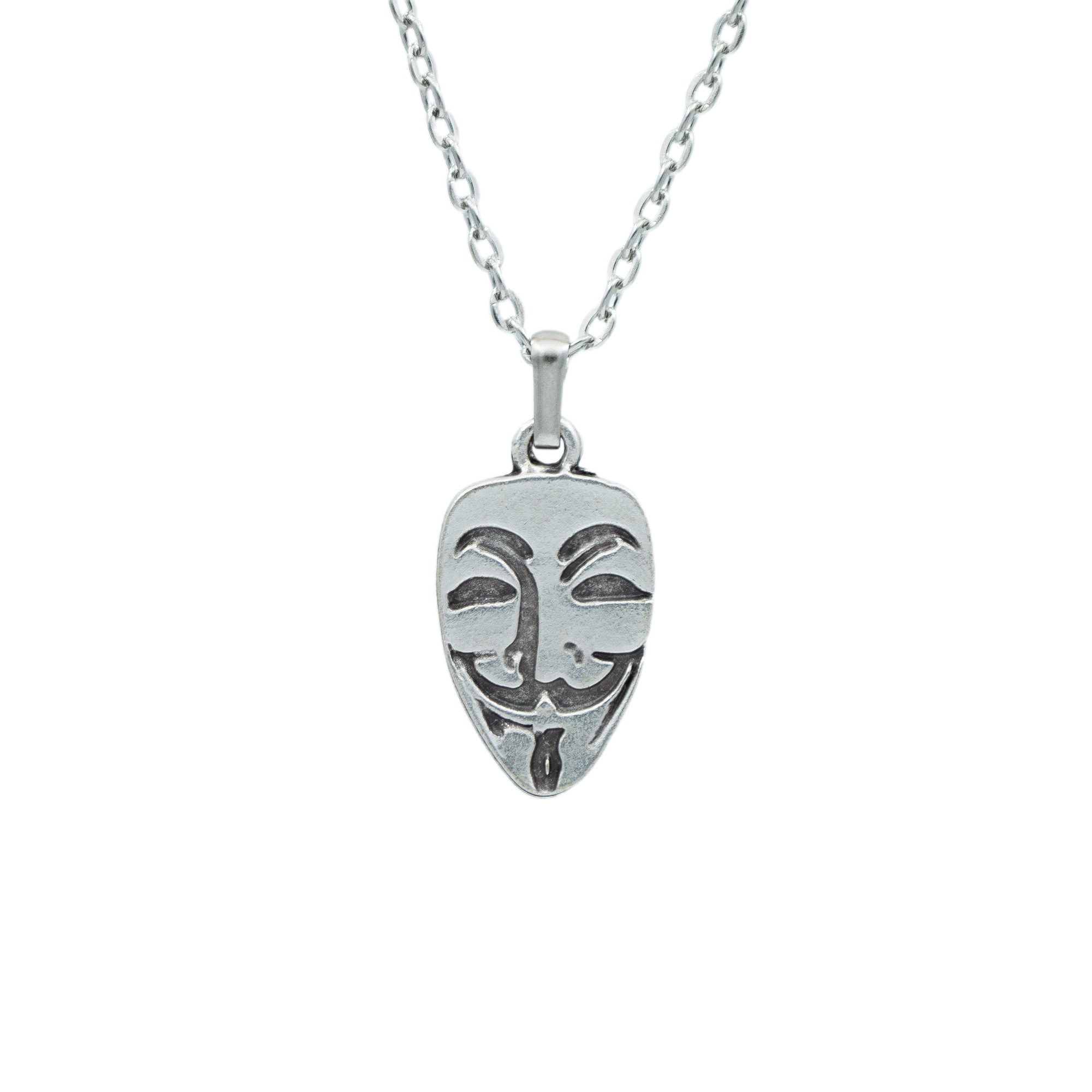 V For Vendetta Kolye - Gümüş ( Silver ) Renk - 60 cm Düz Ezme Zincir Kolye