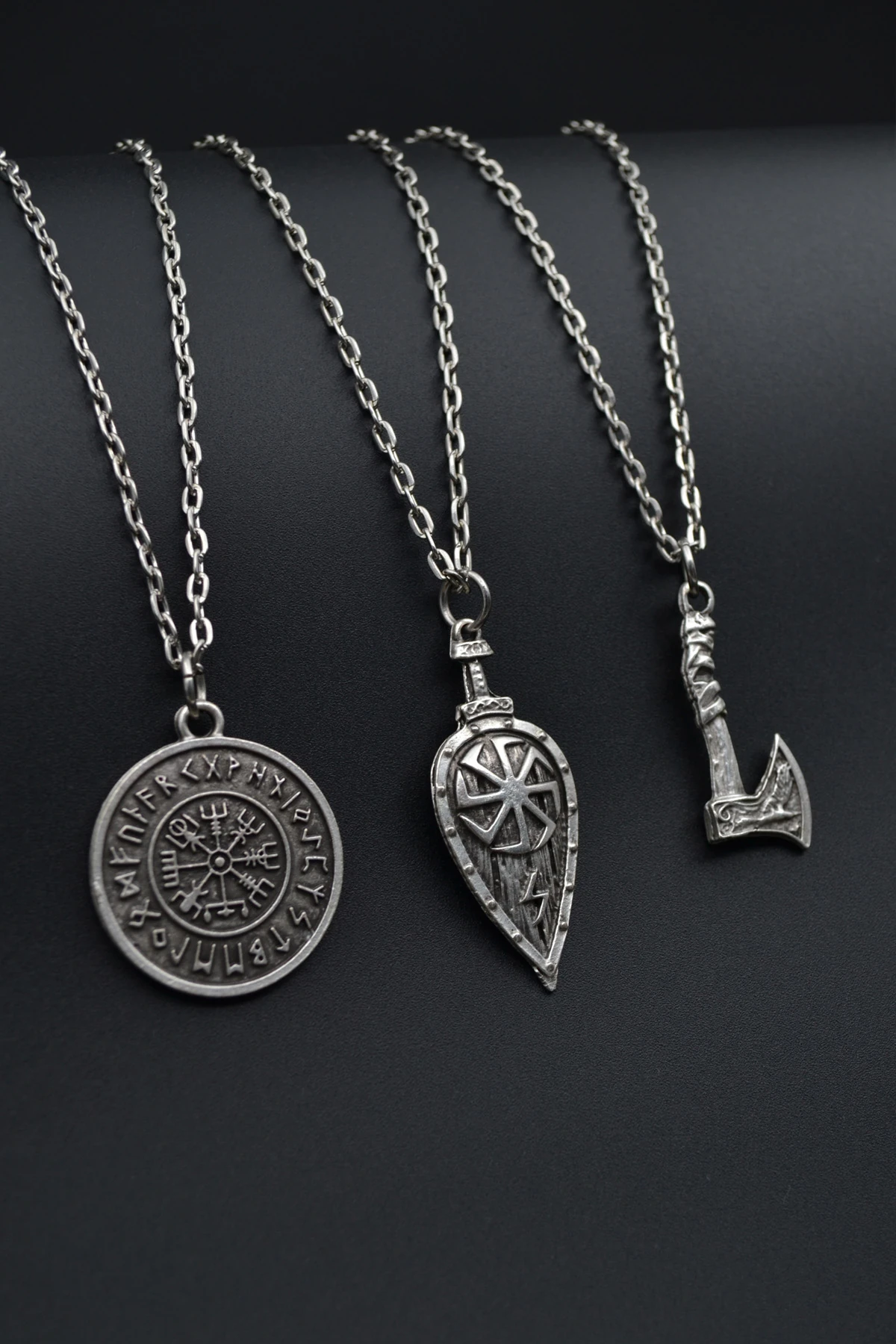 3'lü Viking Pusula Viking Kalkan Balta Erkek Kadın Kolye Seti