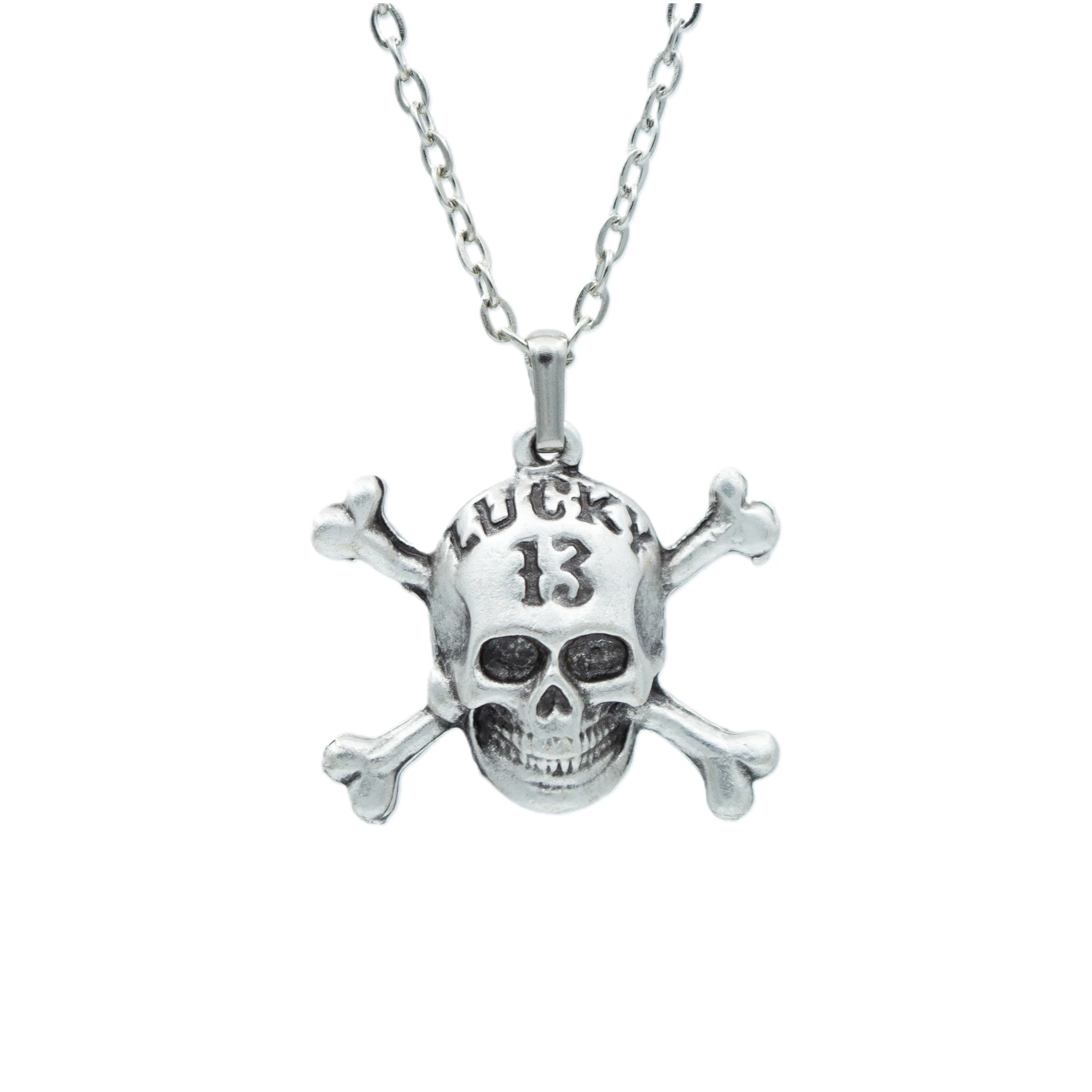 Lucky 13 Kuru Kafa Kolye - Gümüş ( Silver ) Renk - 60 cm Düz Ezme Zincir Kolye