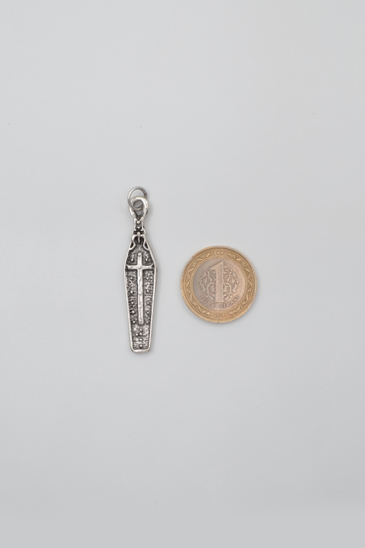 Gotik Haçlı Tabut Kolye Ucu - Gümüş ( Silver ) Renk