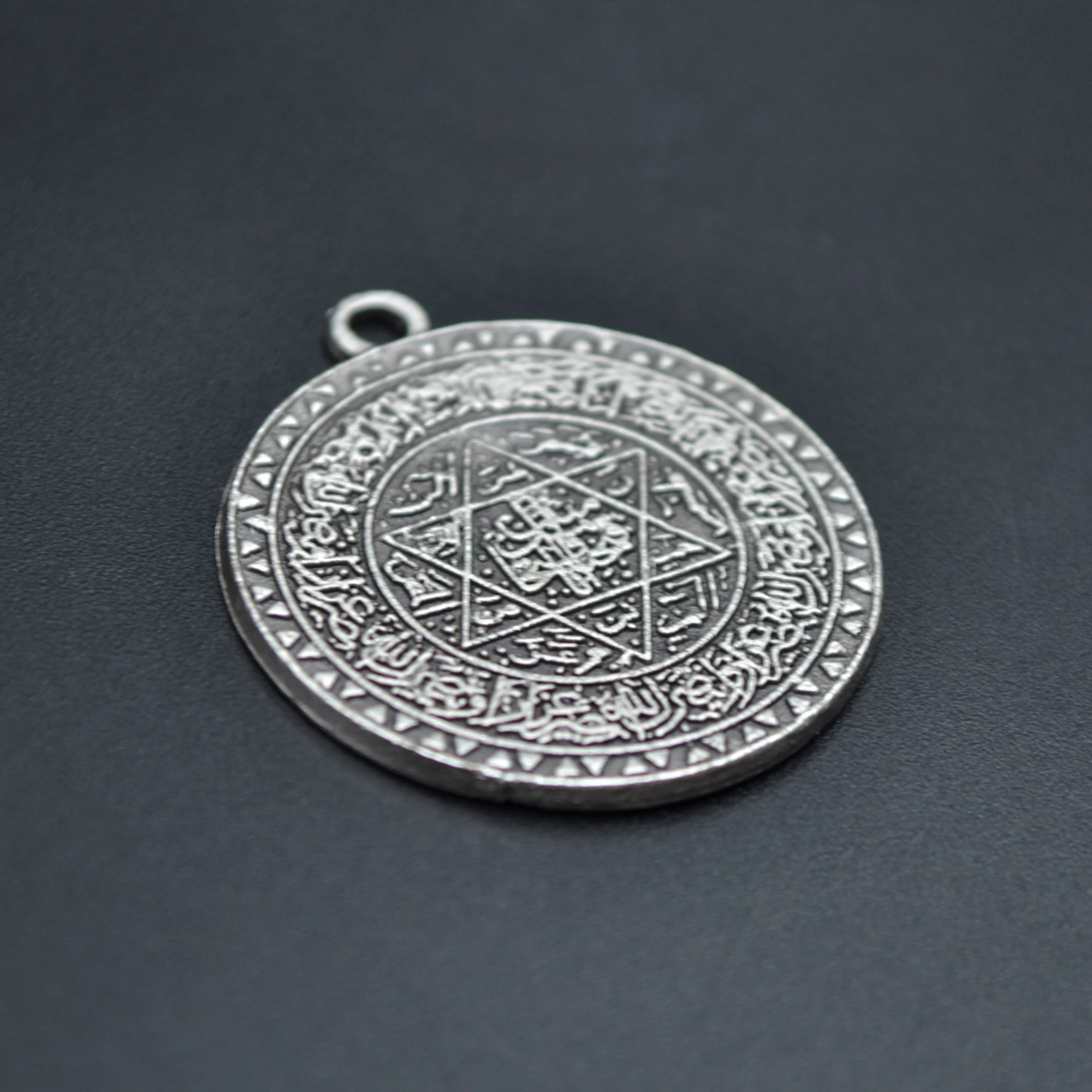 Hz Süleyman Tılsım Mührü Kolye - Gümüş ( Silver ) Renk - 60 cm Düz Ezme Zincir Kolye