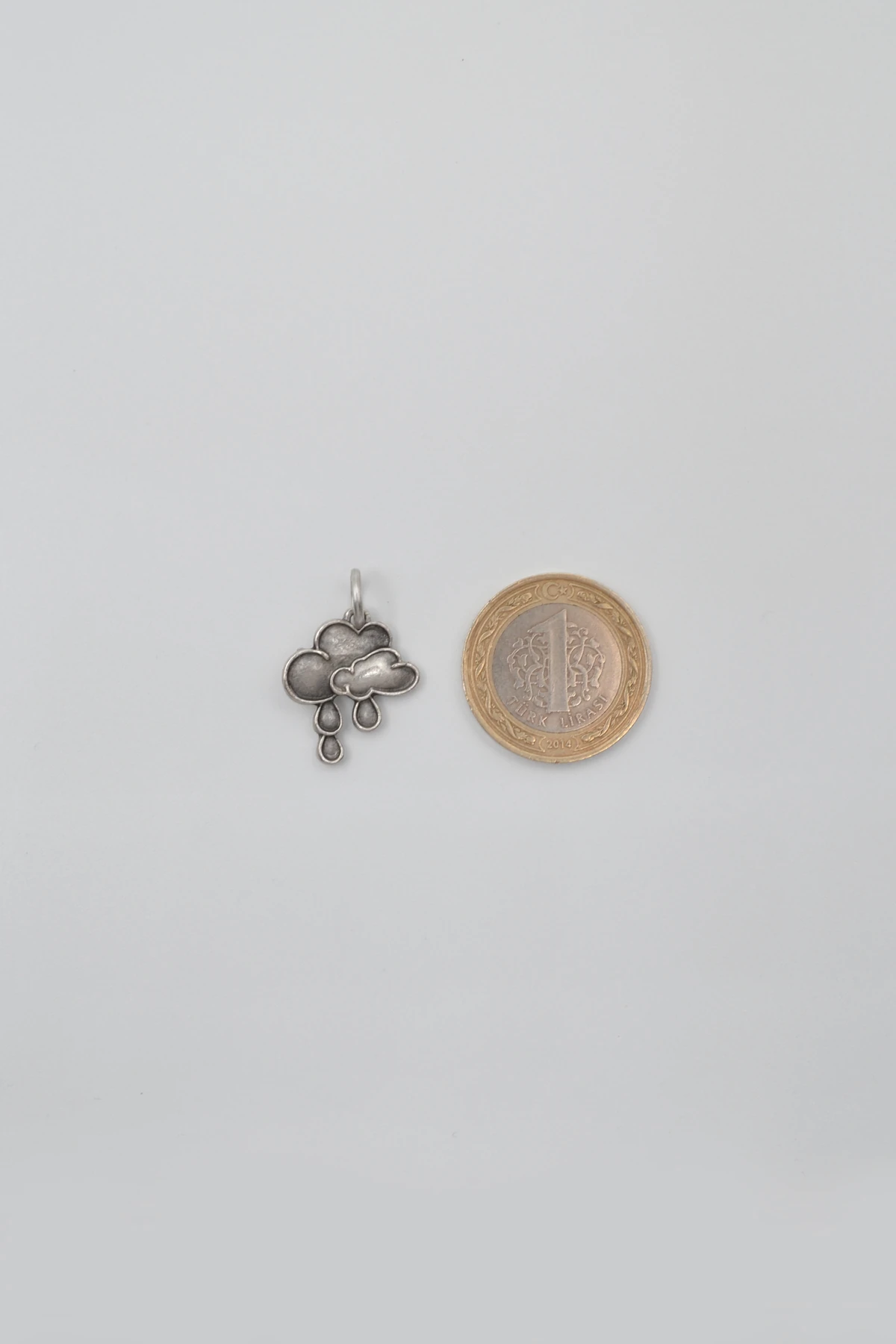 Bulut ve Yağmur Damlası Düz Ezme Zincir Kolye - Antik Gümüş Kaplama - Kadın Erkek - 60 cm