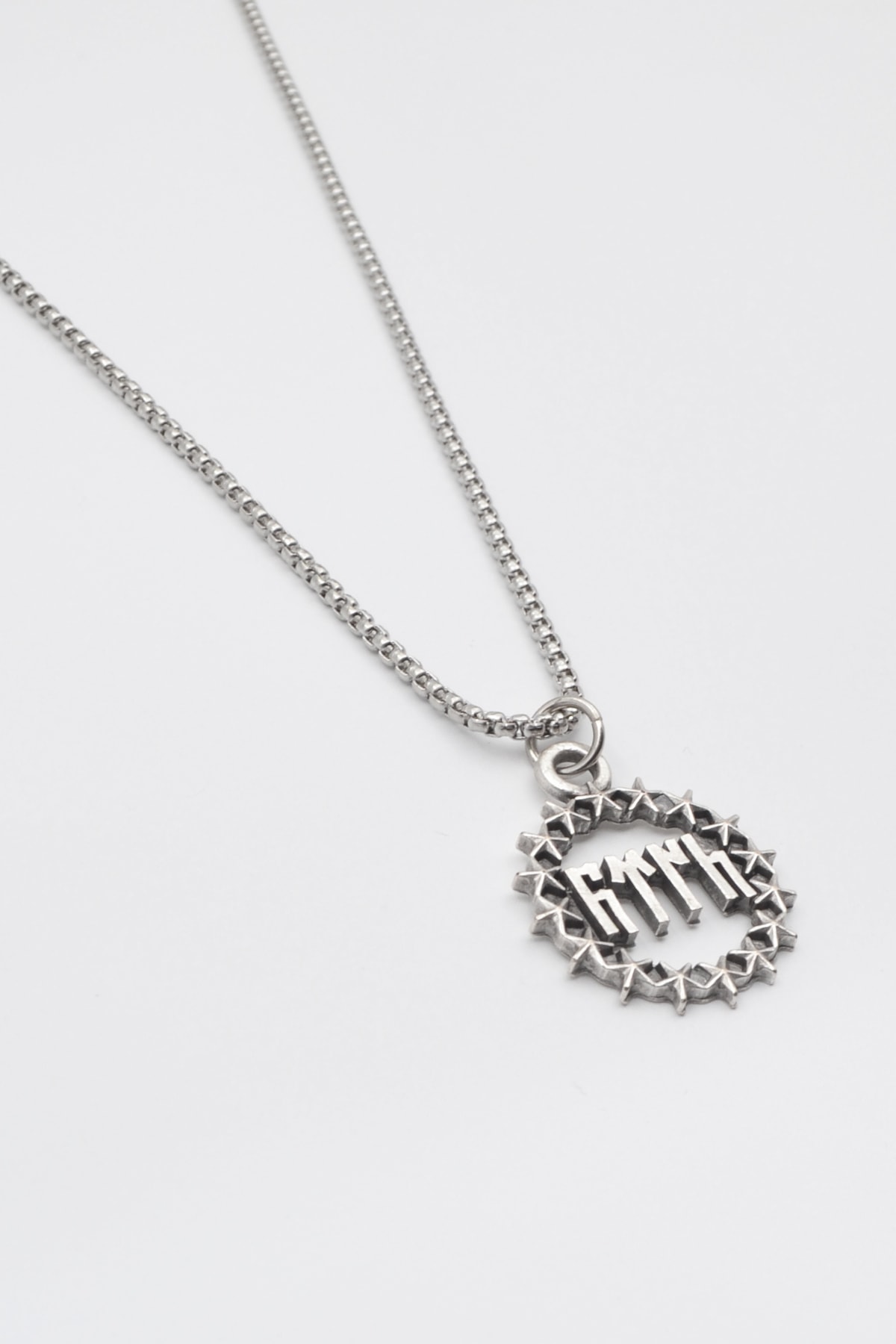 Göktürkçe Türk Yazılı ve Yıldızlı Kolye - Gümüş ( Silver ) Renk - 60 cm Örme Zincir Kolye