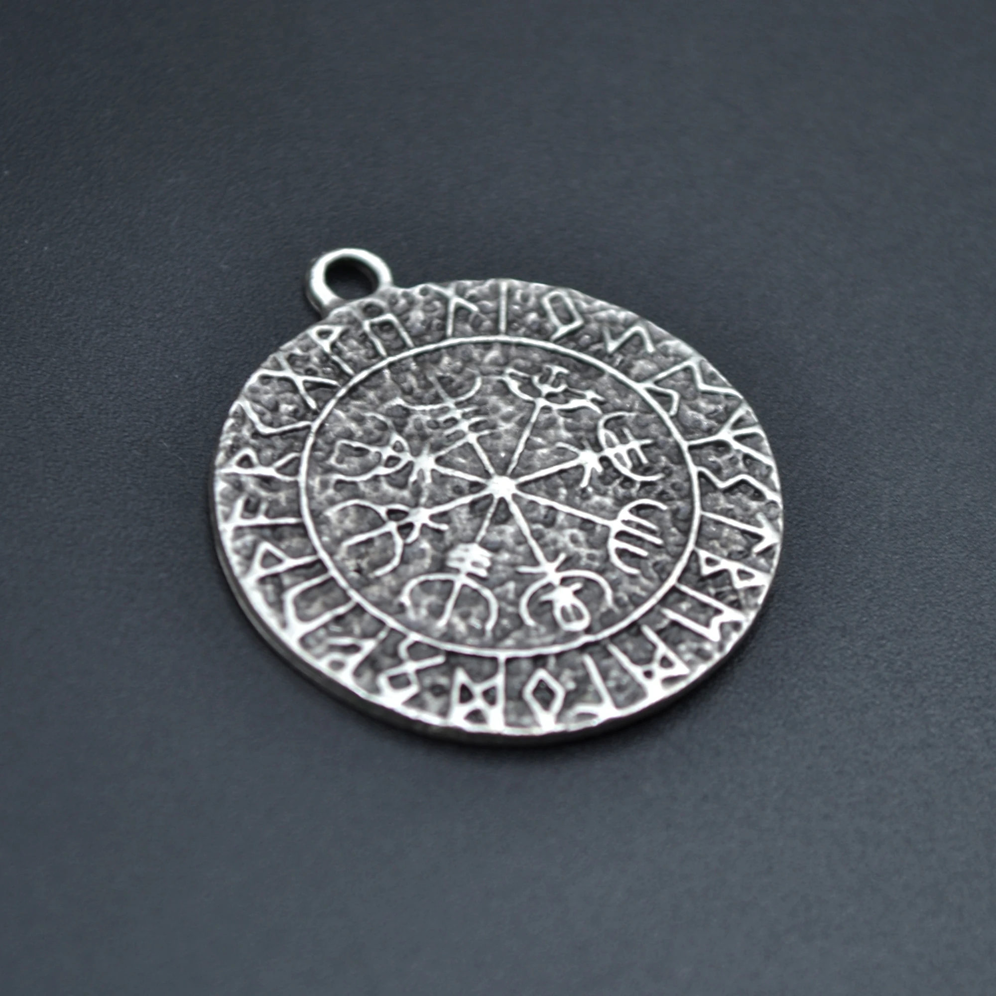 Vegvisir Viking Pusula Kolye - Gümüş ( Silver ) Renk - 60 cm Deri İp Kolye