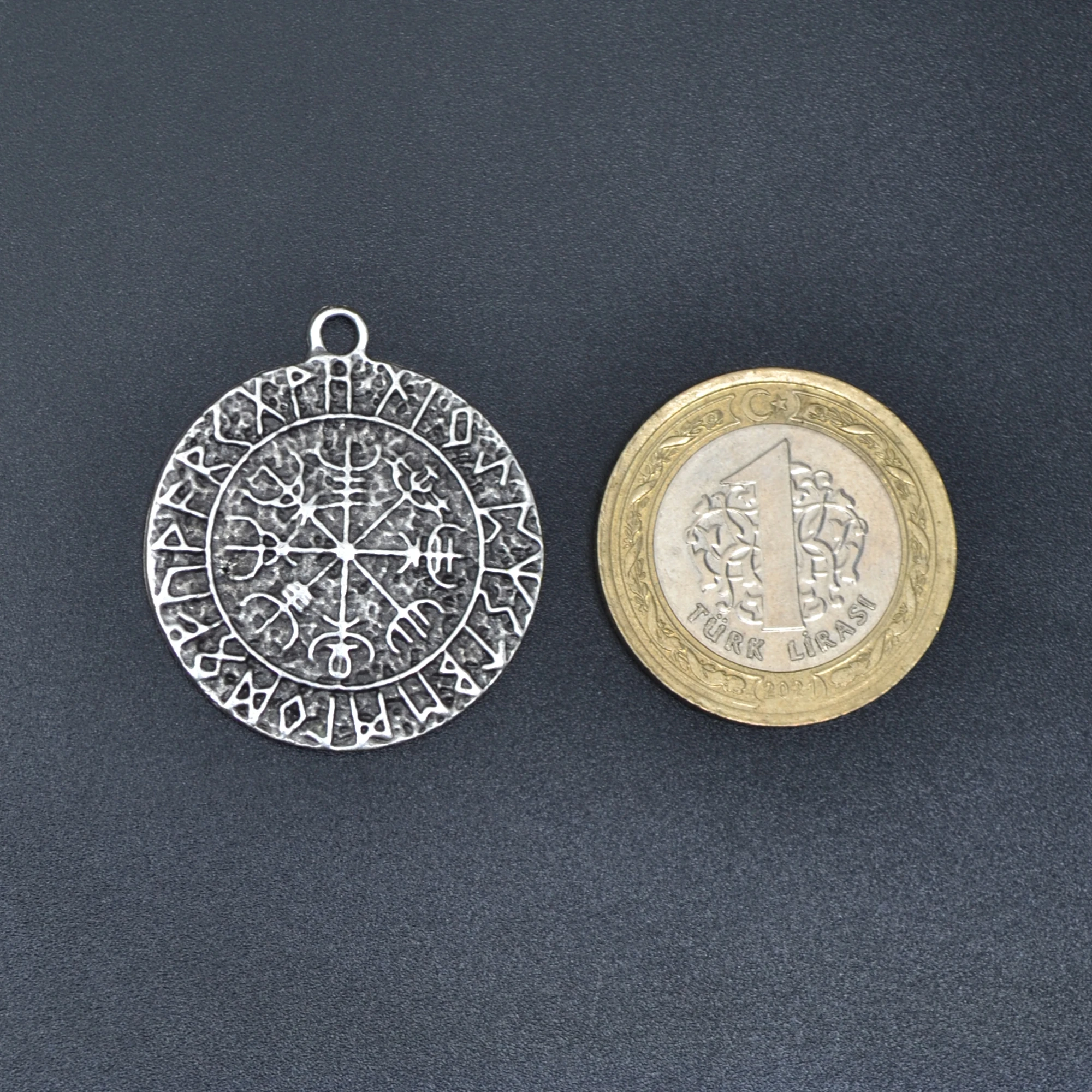 Vegvisir Viking Pusula Kolye Ucu - Gümüş ( Silver ) Renk