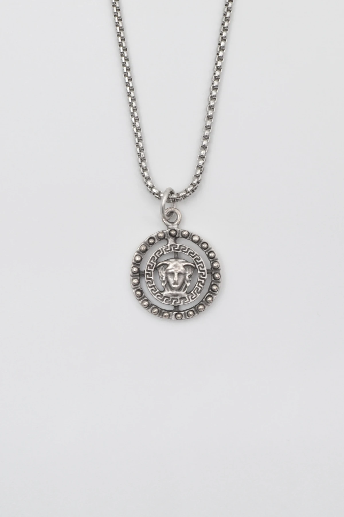 Mitolojik Medusa Örme Zincir Kolye - Antik Gümüş Kaplama - Kadın Erkek - 60 cm