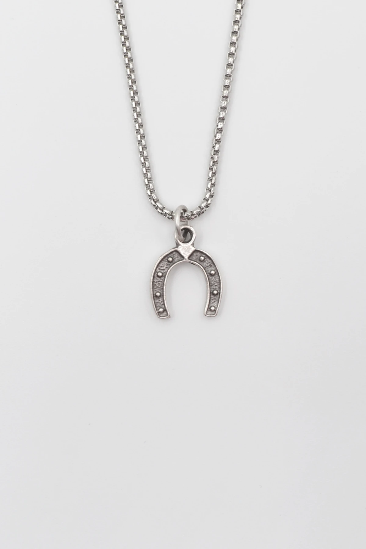 Şans Nalı Örme Zincir Kolye - Antik Gümüş Kaplama - Kadın Erkek - 60 cm