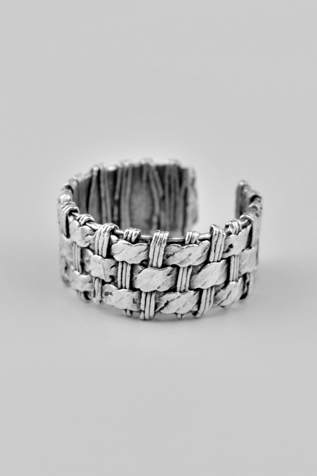 Örme Alyans Antik Gümüş Kaplama Ayarlamalı Erkek Kadın Yüzük