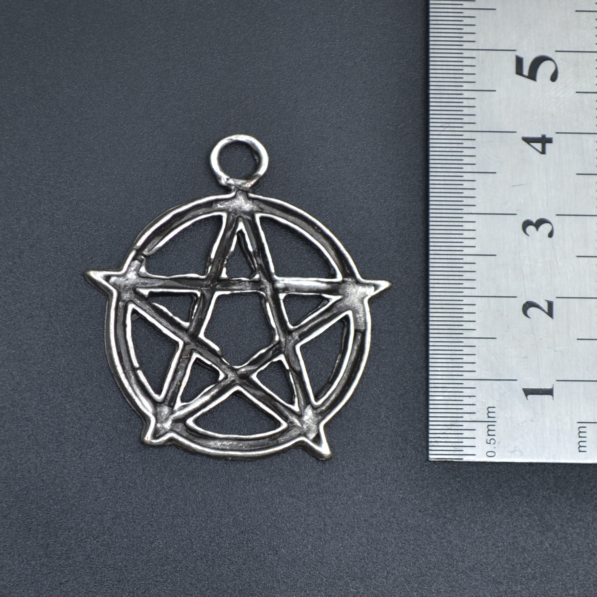 Pentagram Yıldızı Kolye - Gümüş ( Silver ) Renk - 60 cm Deri İp Kolye