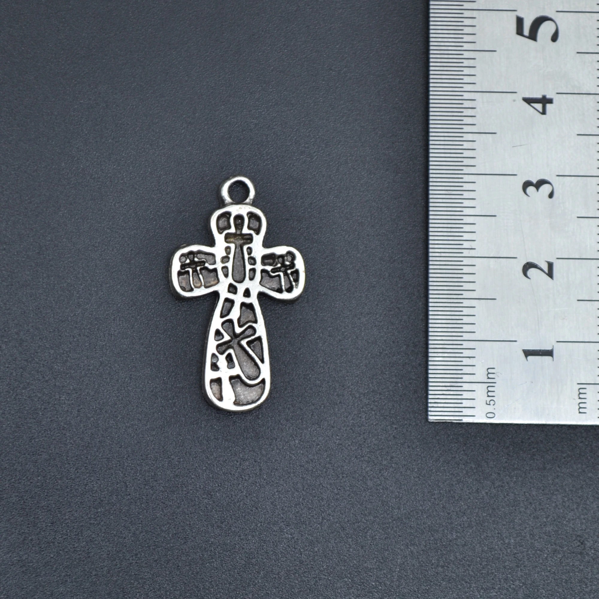 Minimal Haç Desenli Haç Kolye - Gümüş ( Silver ) Renk - 60 cm Deri İp Kolye