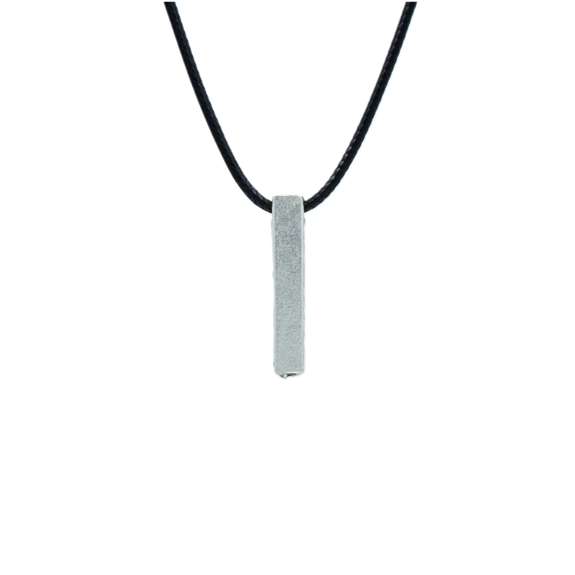 Kısa Çubuk - Prizma Kolye - Gümüş ( Silver ) Renk - 60 cm Deri İp Kolye