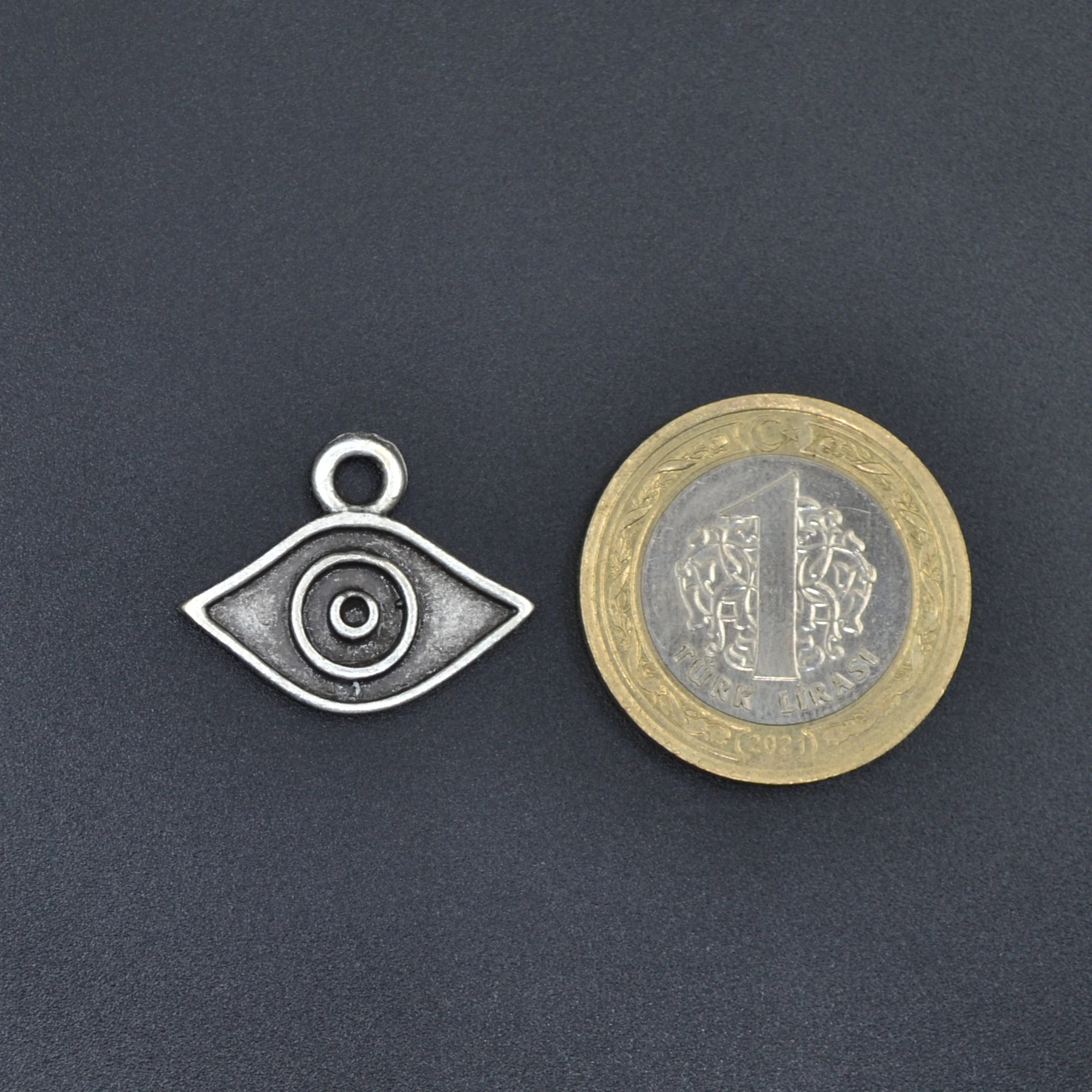 Minimal Göz Kolye - Gümüş ( Silver ) Renk - 60 cm Deri İp Kolye