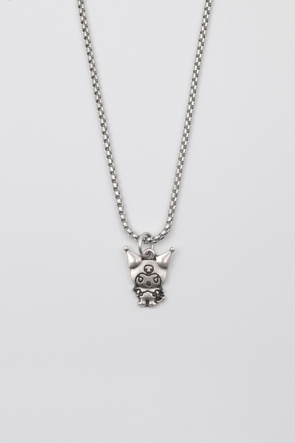 Anime Sanrio Kuromi Kolye - Gümüş ( Silver ) Renk - 60 cm Örme Zincir Kolye