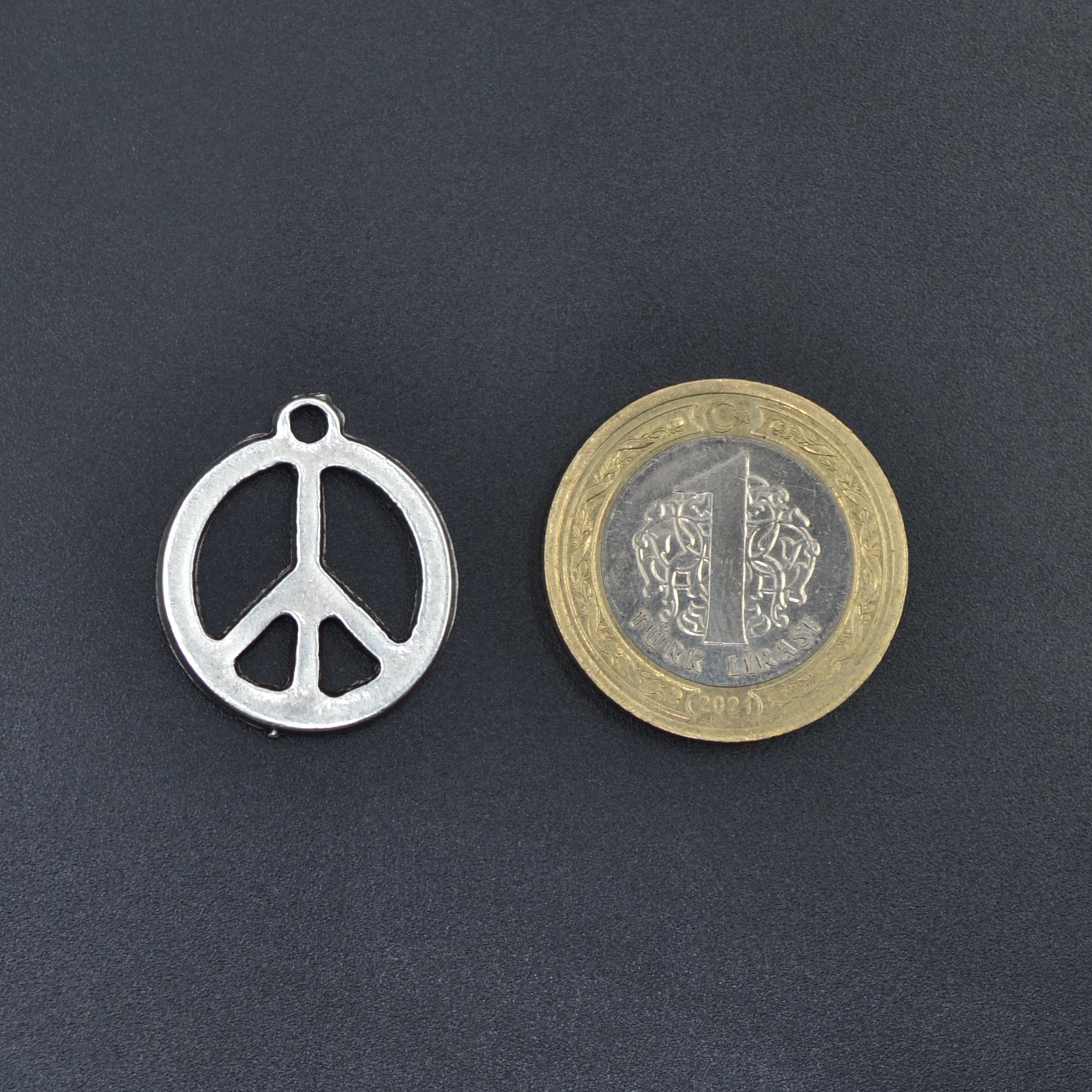Minimal Peace Barış Sembolü Kolye - Gümüş ( Silver ) Renk - 60 cm Düz Ezme Zincir Kolye