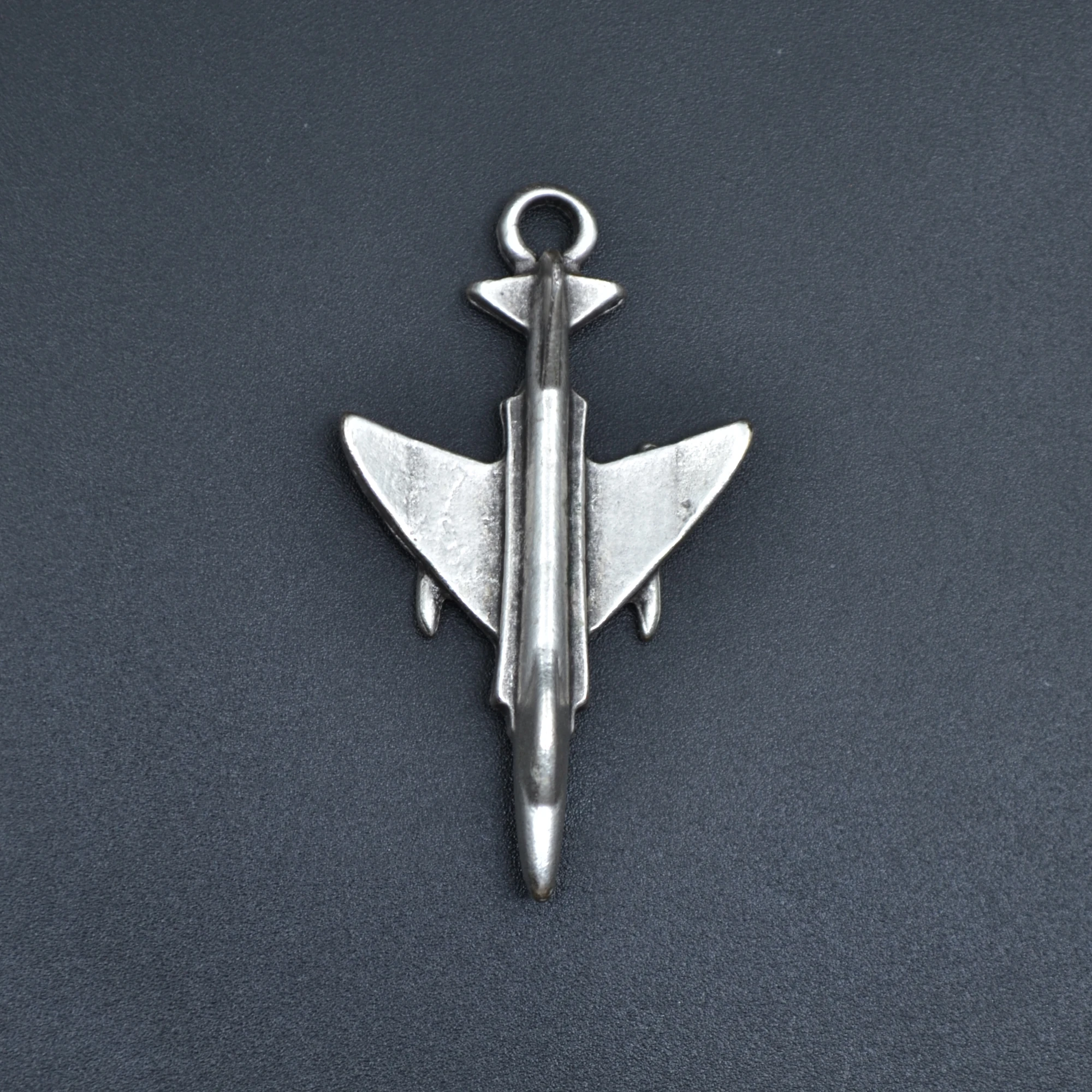 F4 Phantom Uçak Kolye - Gümüş ( Silver ) Renk - 60 cm Deri İp Kolye