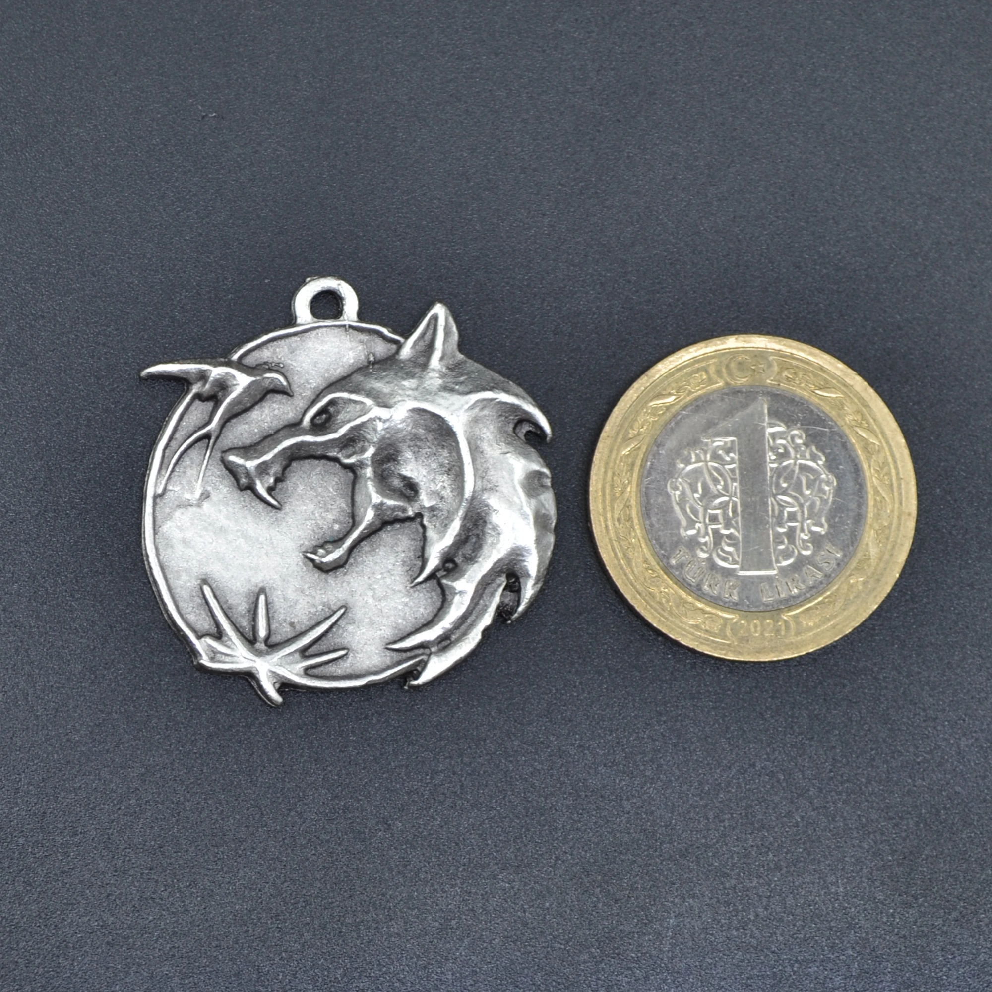 The Witcher 3 Madalyon Kolye - Gümüş ( Silver ) Renk - 60 cm Deri İp Kolye