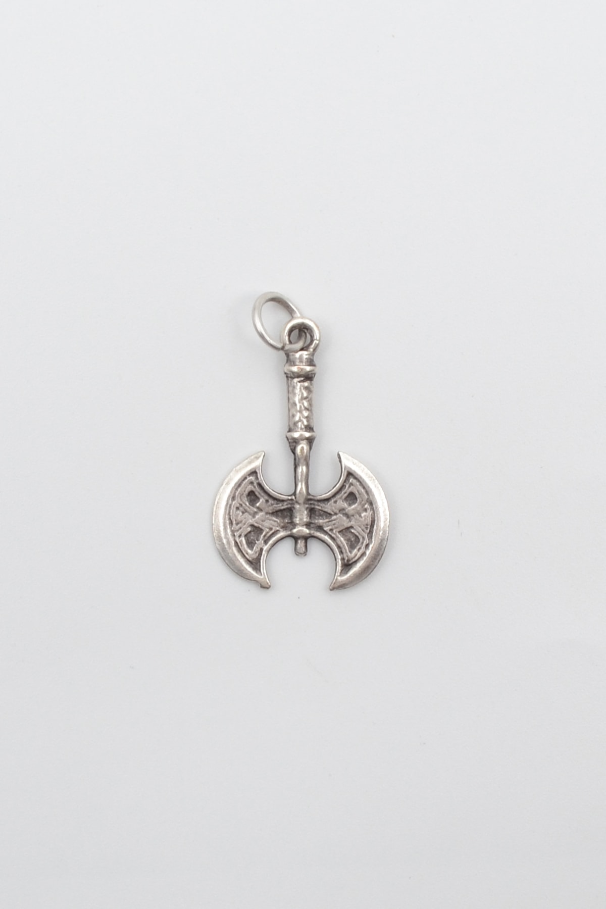 Viking Çift Başlı Balta Kolye - Gümüş ( Silver ) Renk - 60 cm Örme Zincir Kolye