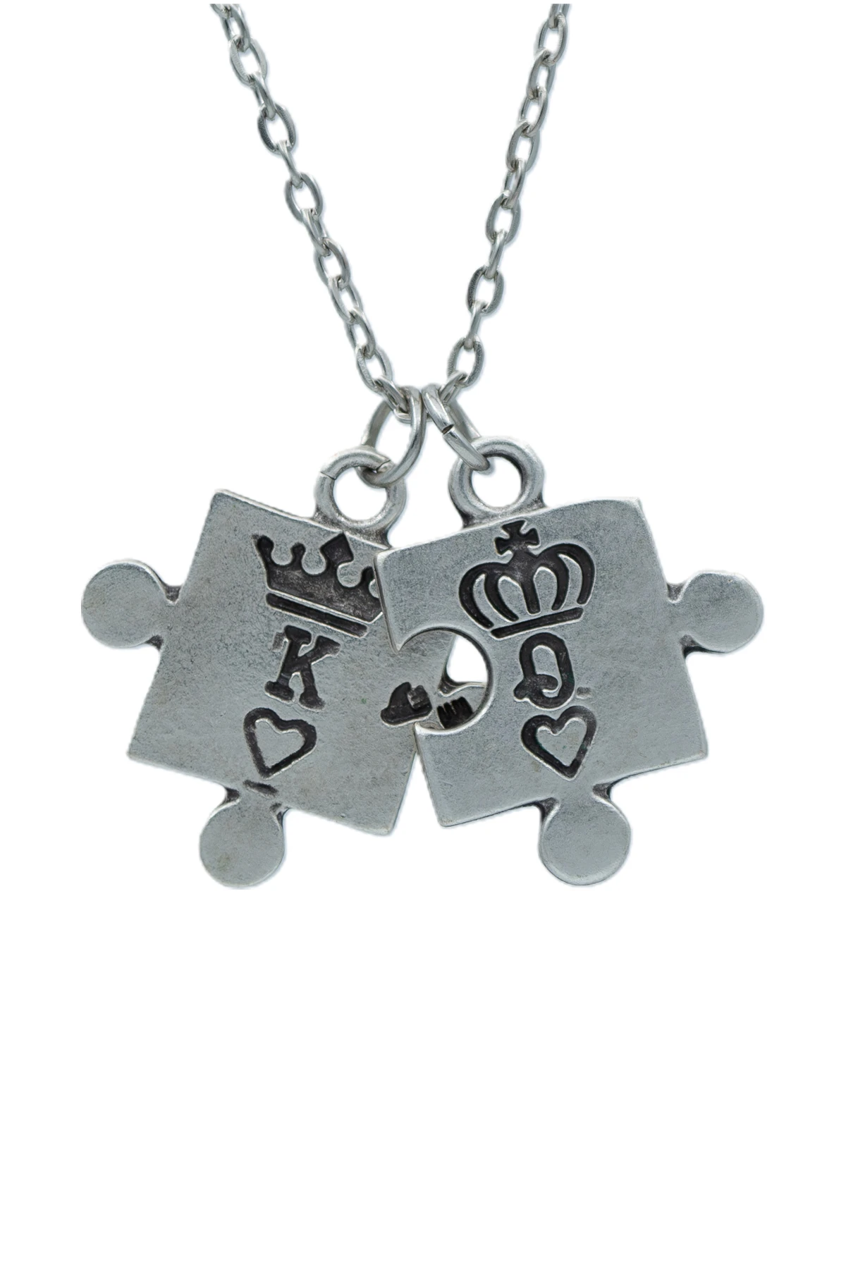 2'li Puzzle - Queen - King - Sevgili Erkek Kadın Kolye Seti