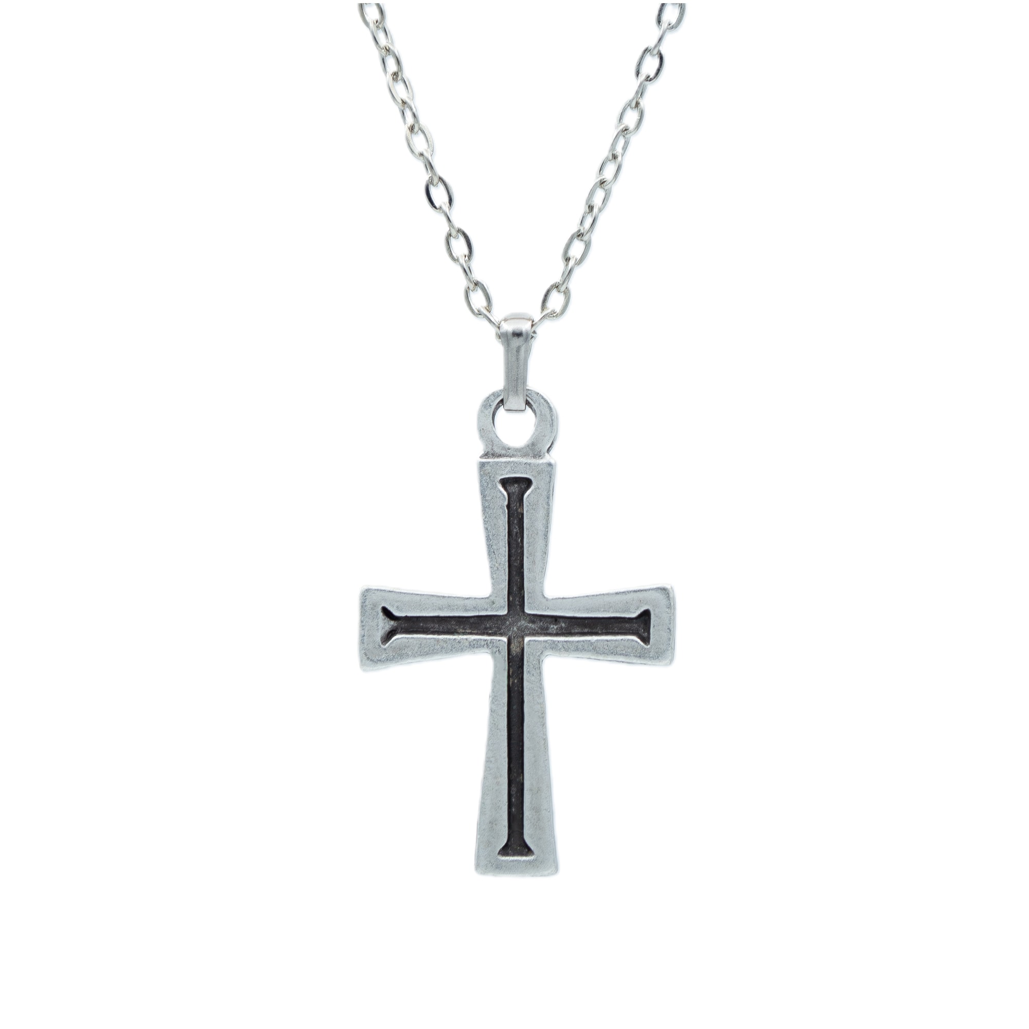 Haç Kolye - Gümüş ( Silver ) Renk - 60 cm Düz Ezme Zincir Kolye