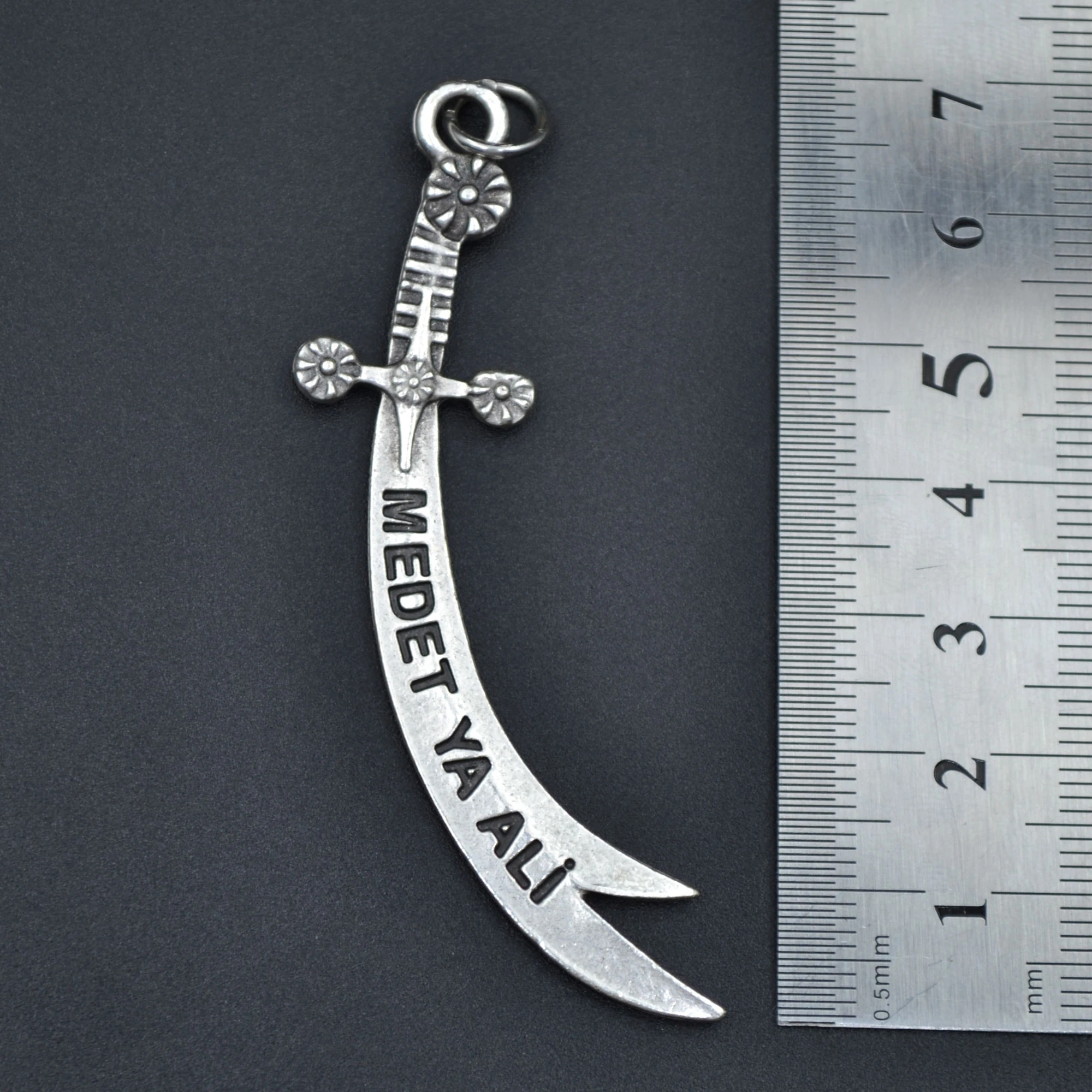 Zülfikar Kılıcı Kolye - Gümüş ( Silver Renk ) - 60 cm Deri İp Kolye