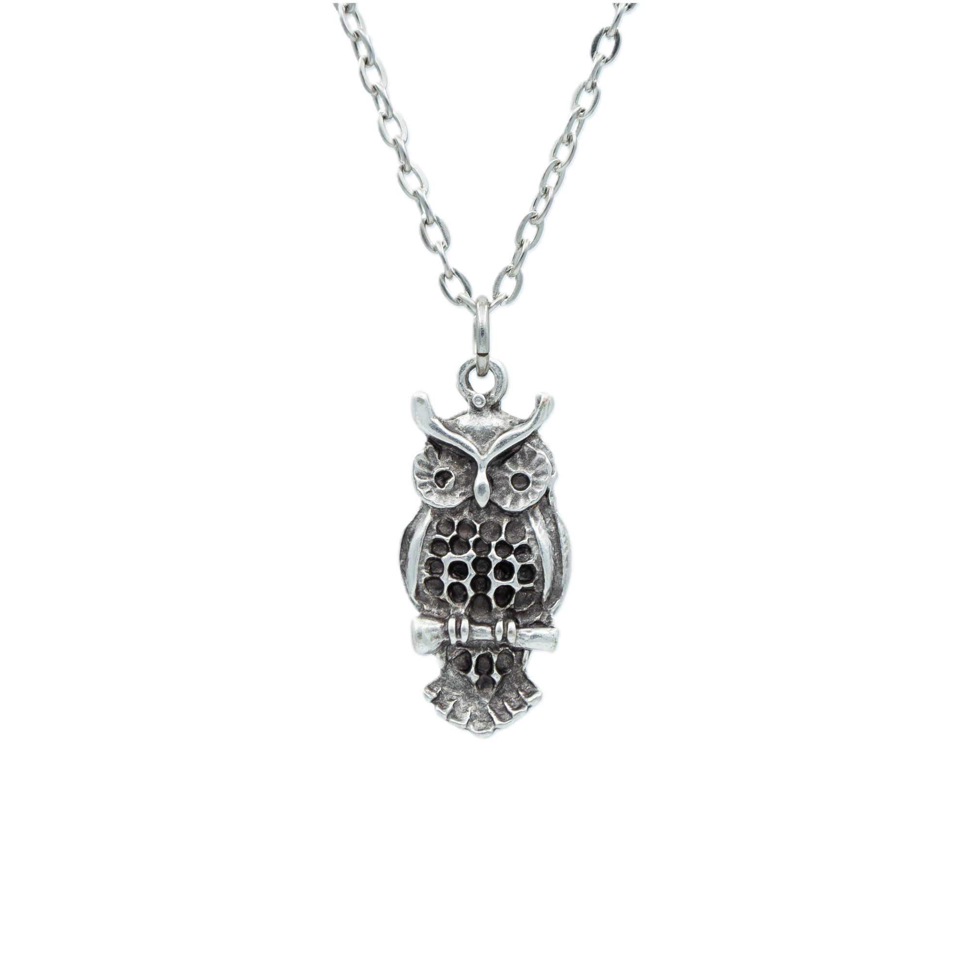 Minimal Baykuş Kolye - Gümüş ( Silver ) Renk - 60 cm Düz Ezme Zincir Kolye