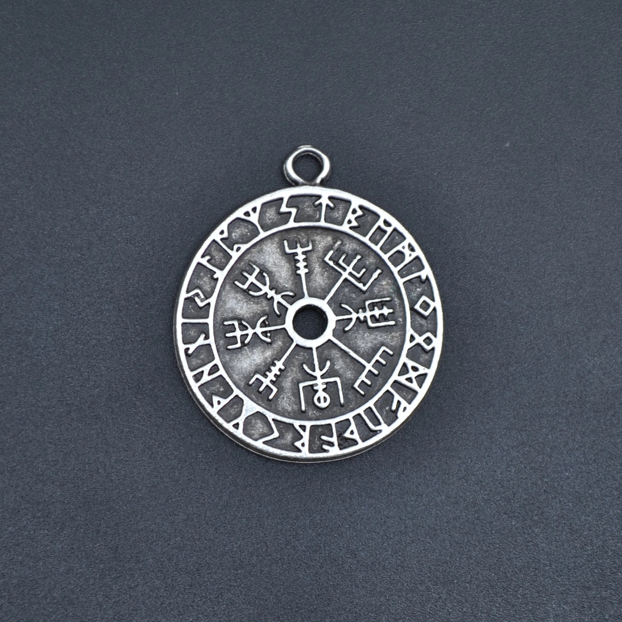 Vegvisir Pusula - Viking Sembol Kolye - Gümüş ( Silver ) Renk - 60 cm Düz Ezme Zincir Kolye