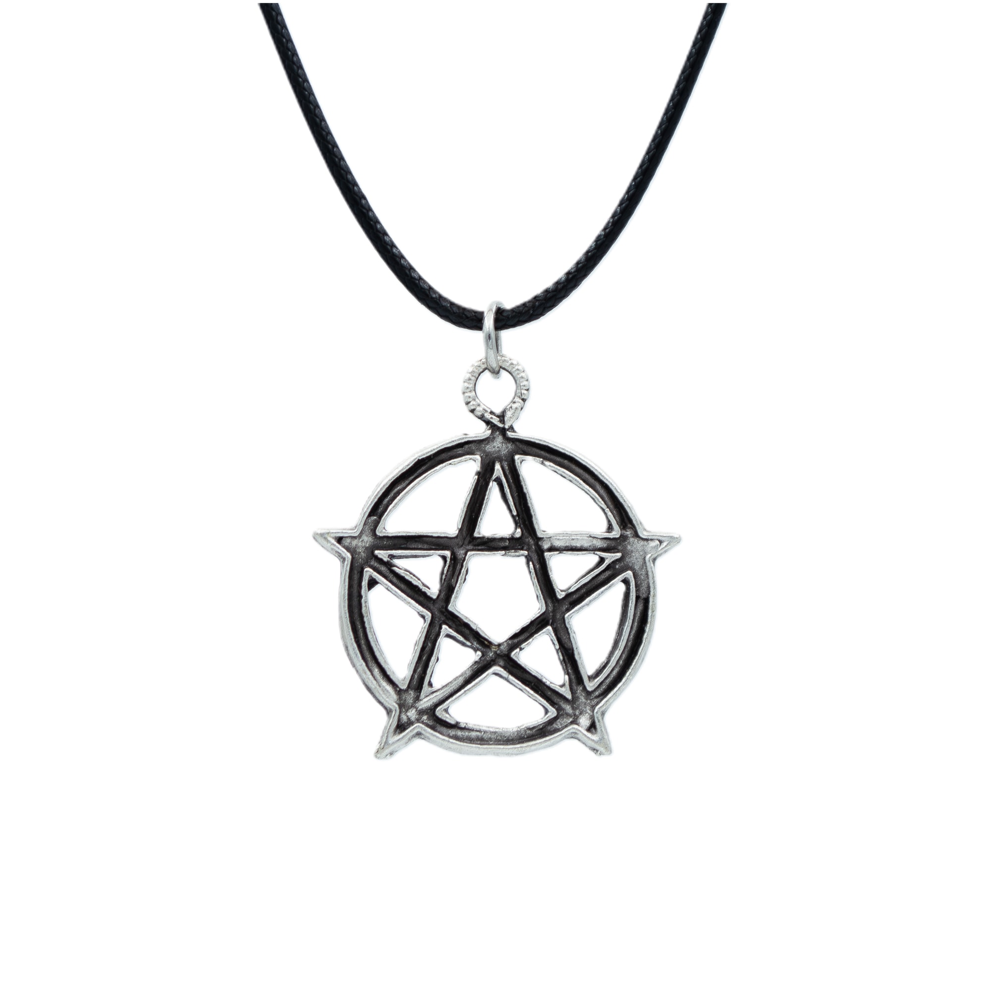 Pentagram Yıldızı Kolye - Gümüş ( Silver ) Renk - 60 cm Deri İp Kolye