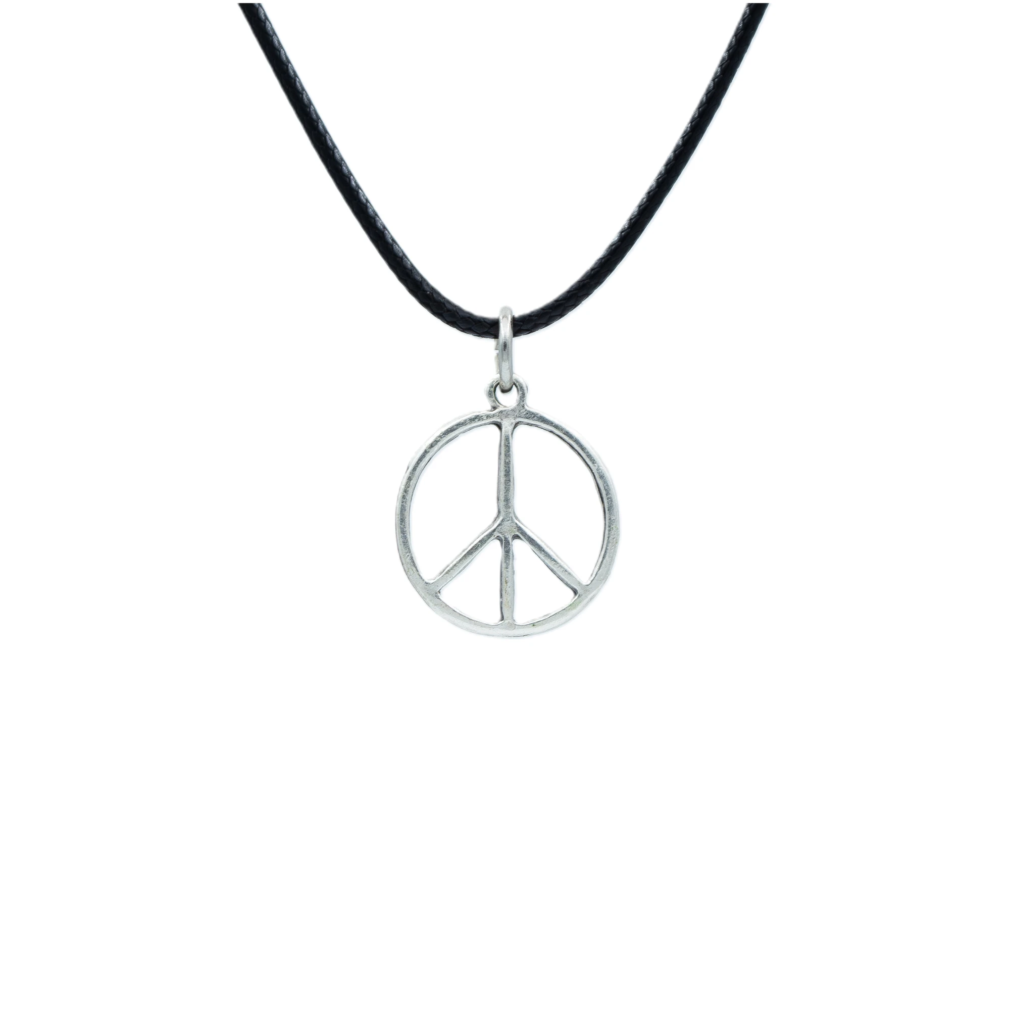 Peace Barış Sembolü Kolye - Gümüş ( Silver ) Renk - 60 cm Deri İp Kolye