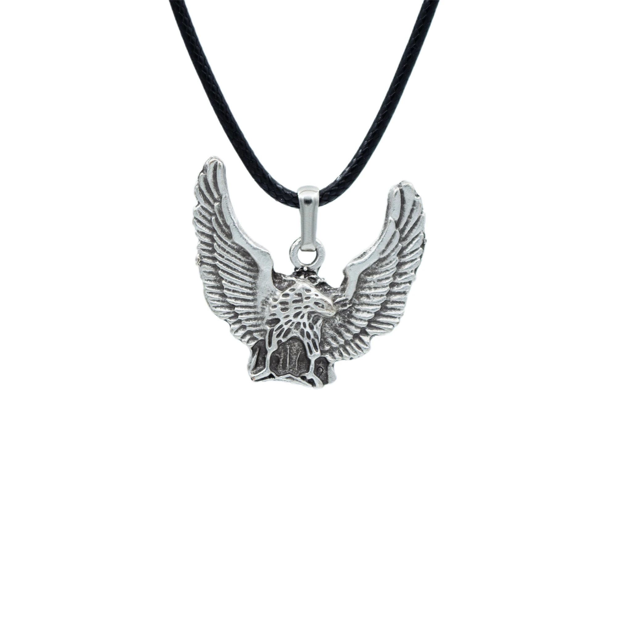 Uçan Kartal Kolye - Gümüş ( Silver ) Renk - 60 cm Deri İp Kolye
