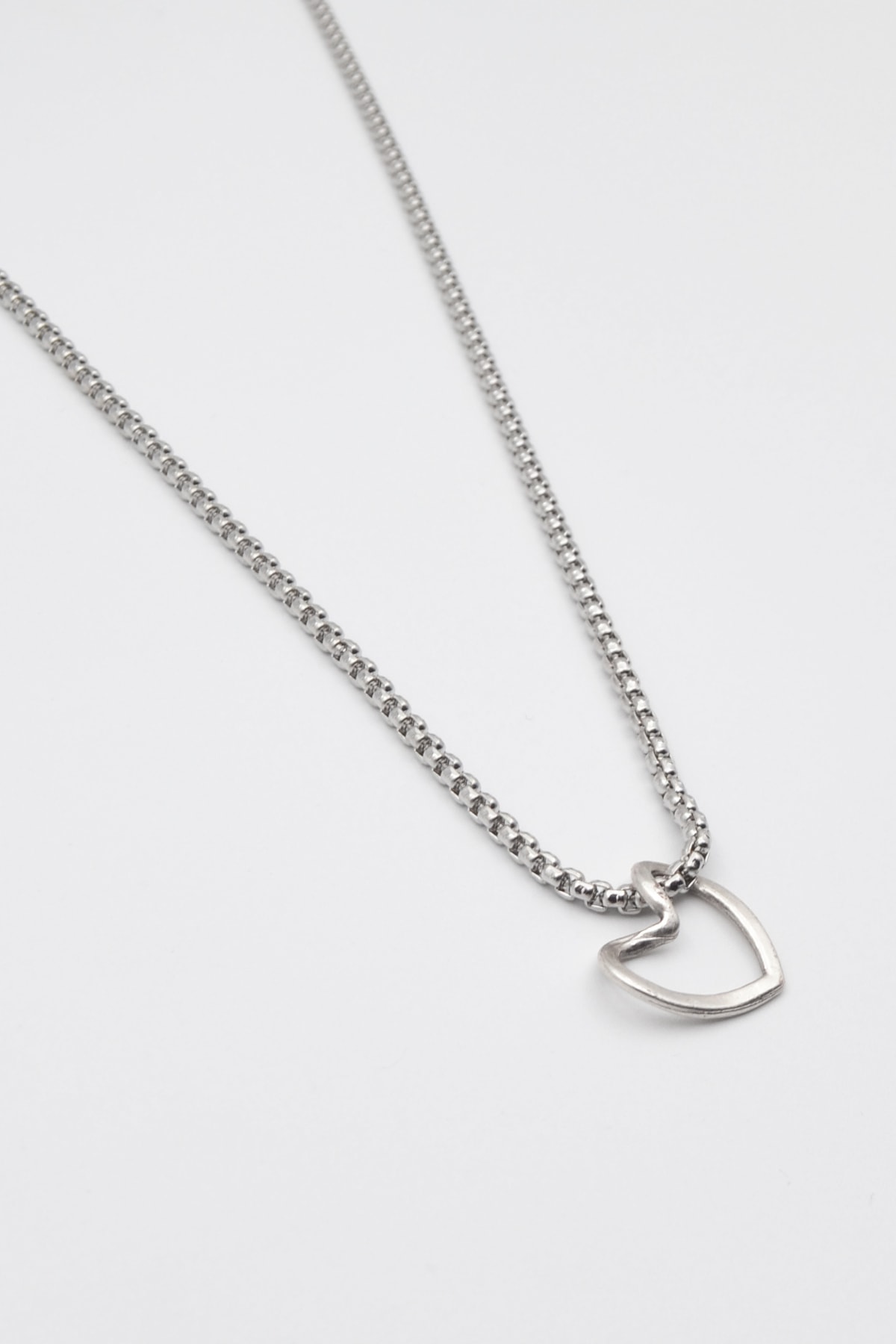 Minimalist Kalp Kolye - Gümüş ( Silver ) Renk - 60 cm Örme Zincir Kolye