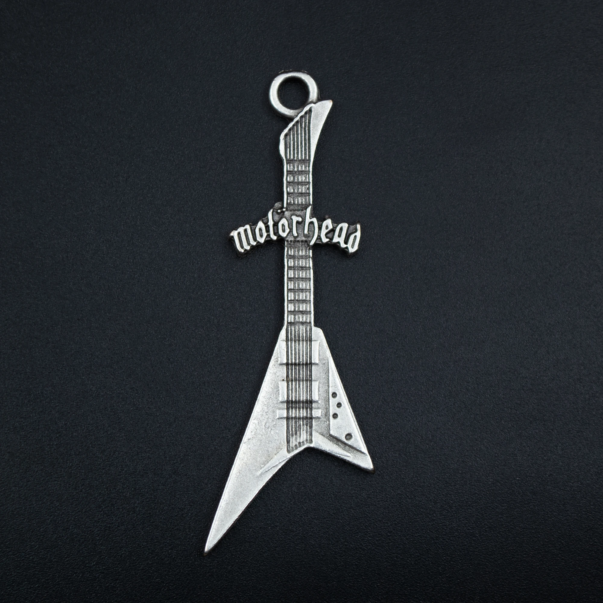 Motorhead Elektro Gitar Kolye - Gümüş ( Silver ) Renk - 60 cm Deri İp Kolye