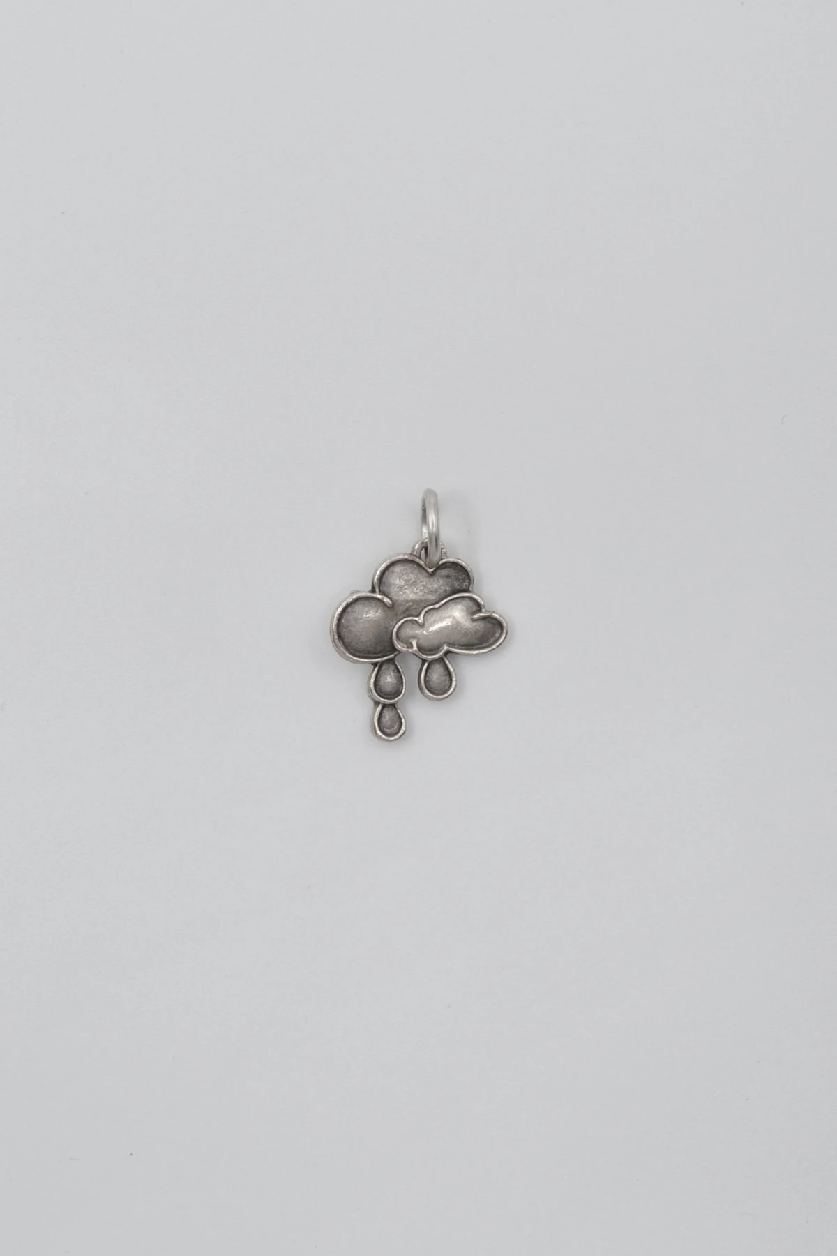 Bulut ve Yağmur Damlası Düz Ezme Zincir Kolye - Antik Gümüş Kaplama - Kadın Erkek - 60 cm