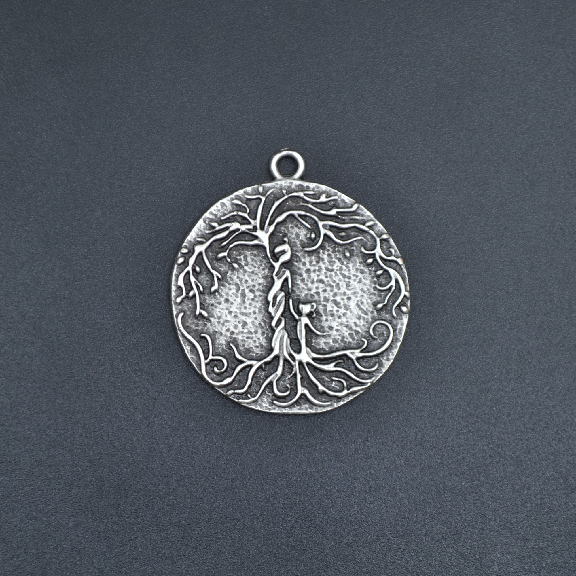Hayat Ağacı - Anne Çocuk Kolye - Gümüş ( Silver ) Renk - 60 cm Deri İp Kolye