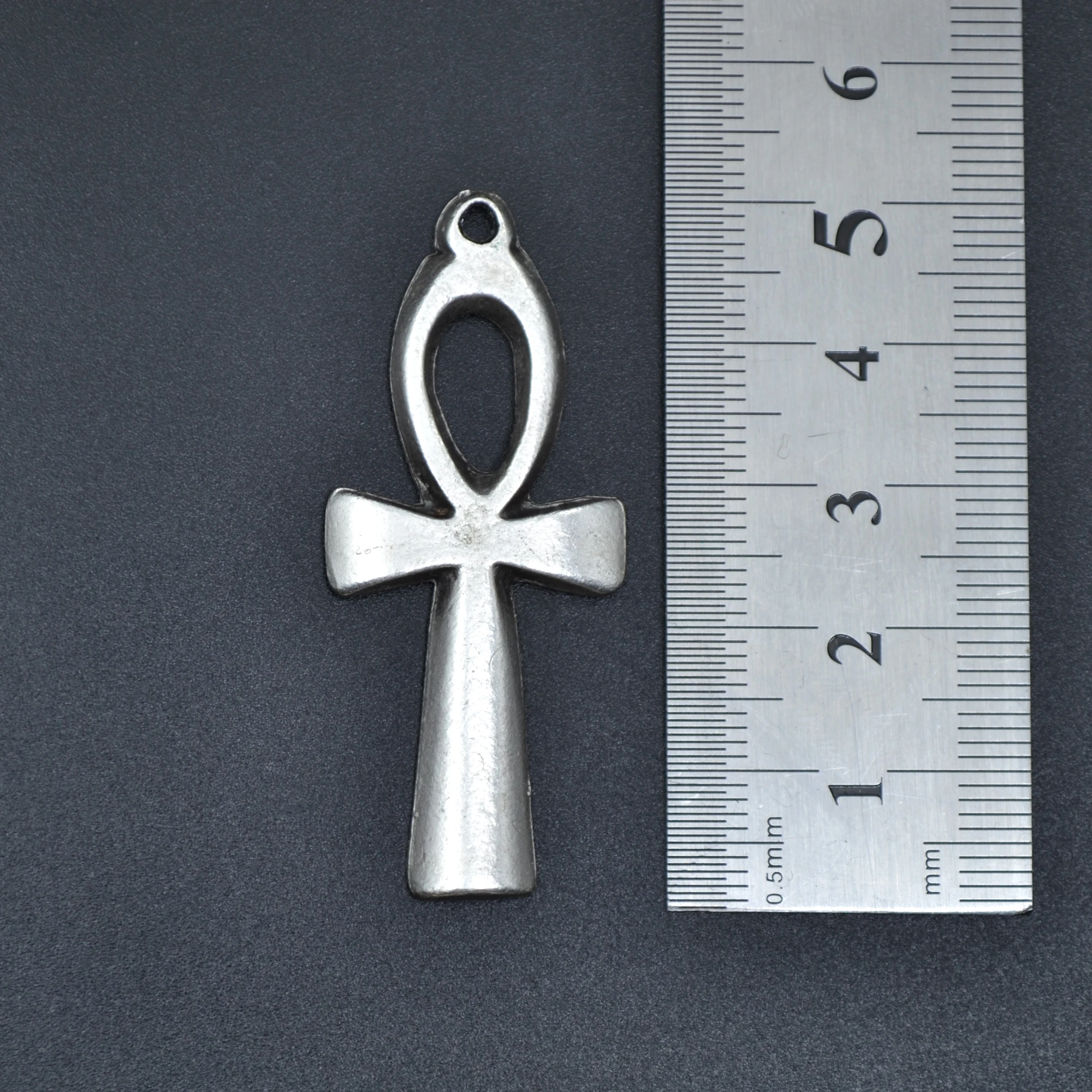 Ankh Sembolü - Nil'in Anahtarı Kolye - Gümüş ( Silver ) Renk - 60 cm Deri İp Kolye