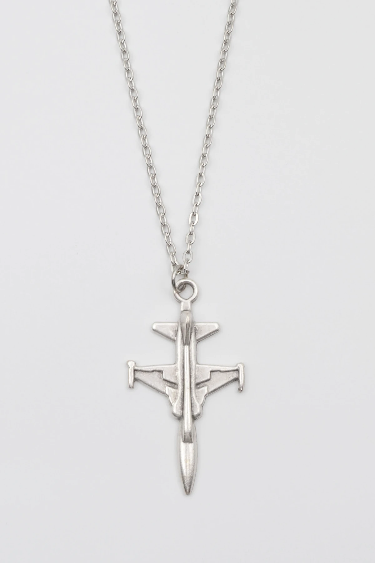 F-5 Tiger Savaş Uçağı Kolye - Gümüş ( Silver ) Renk - 60 cm Düz Ezme Zincir Kolye