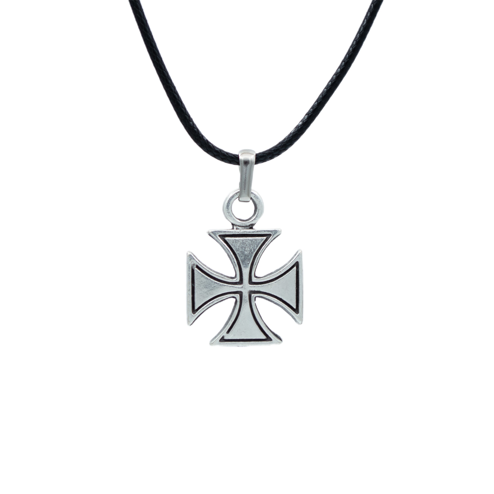 Gamalı Haç Kolye - Gümüş ( Silver ) Renk - 60 cm Deri İp Kolye