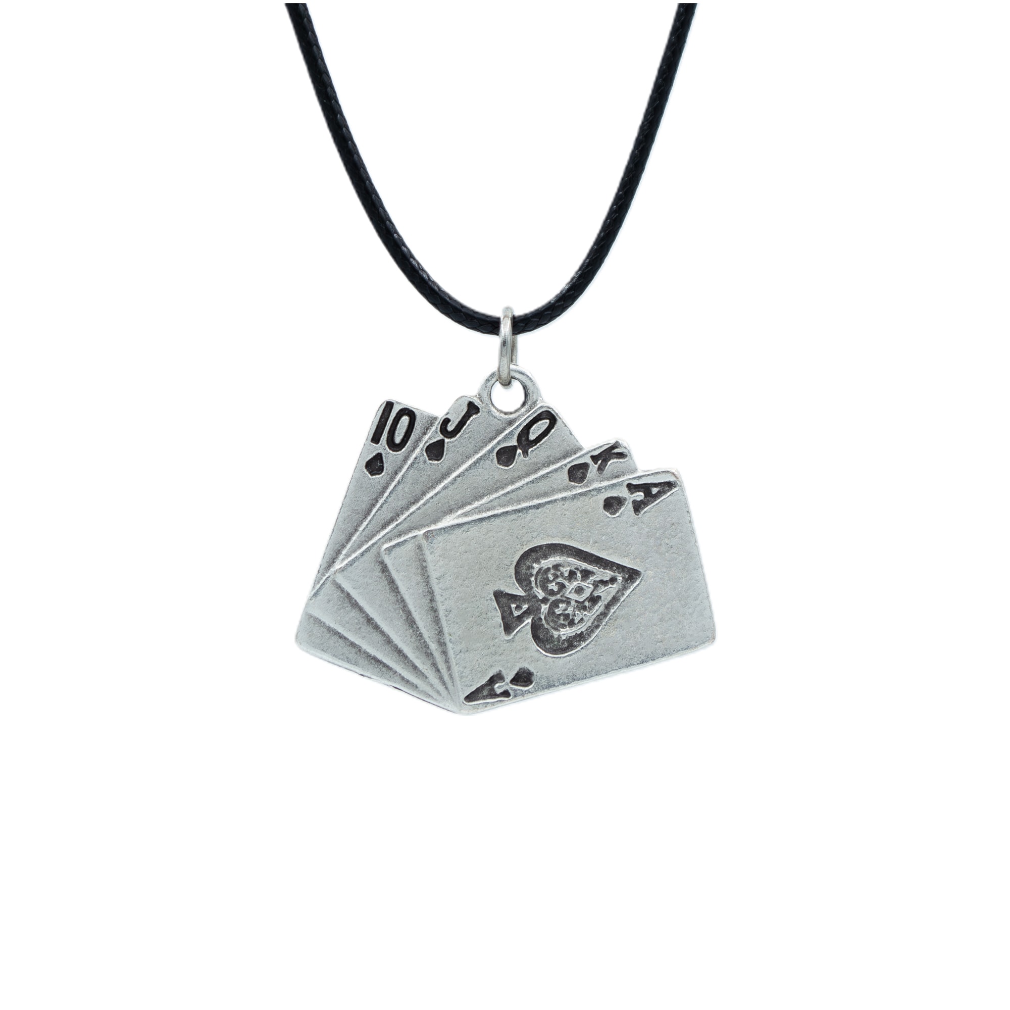 Poker İskambil Kolye - Gümüş ( Silver ) Renk - 60 cm Deri İp Kolye