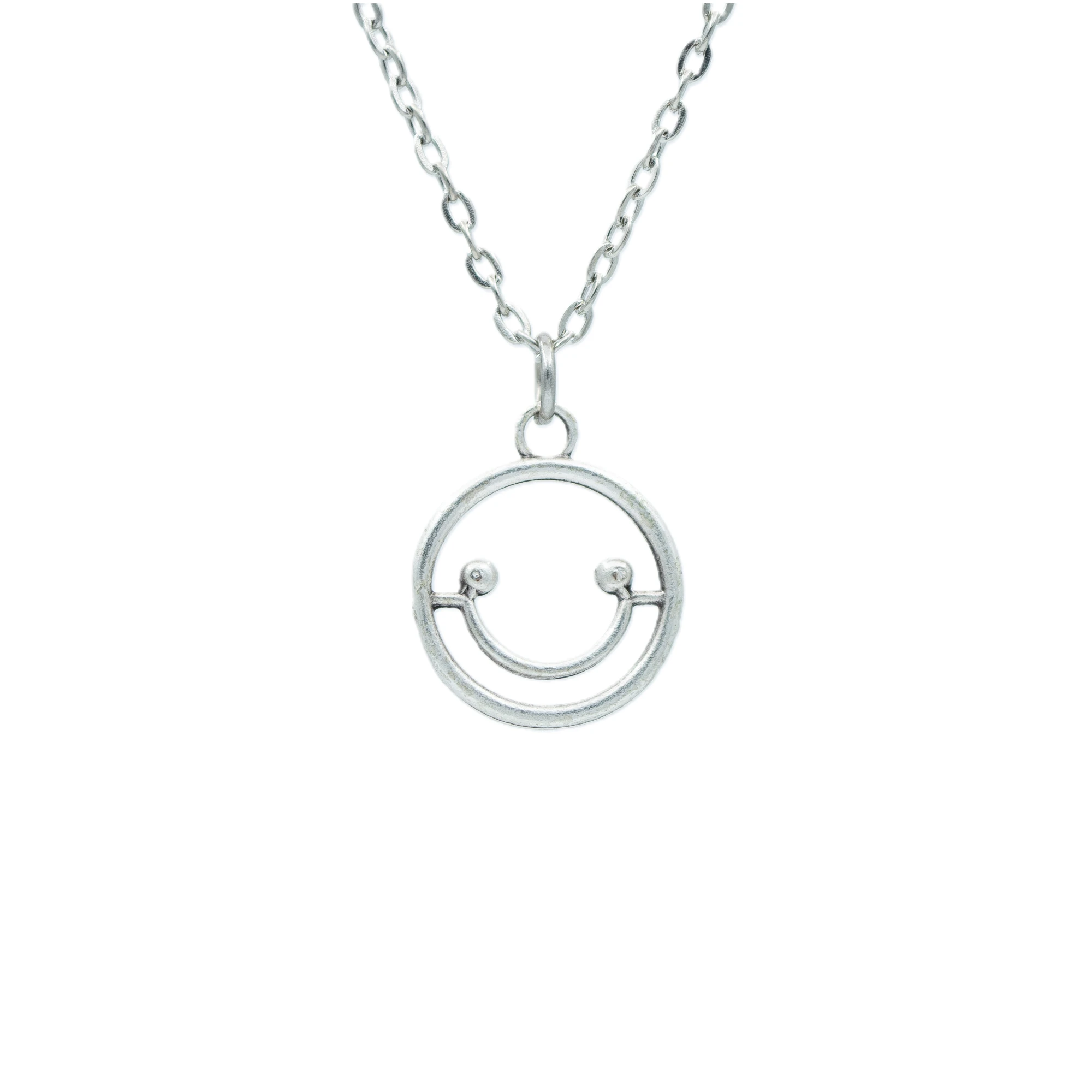 Minimal Gülen Surat - Smile Kolye - Gümüş ( Silver ) Renk - 60 cm Düz Ezme Zincir Kolye