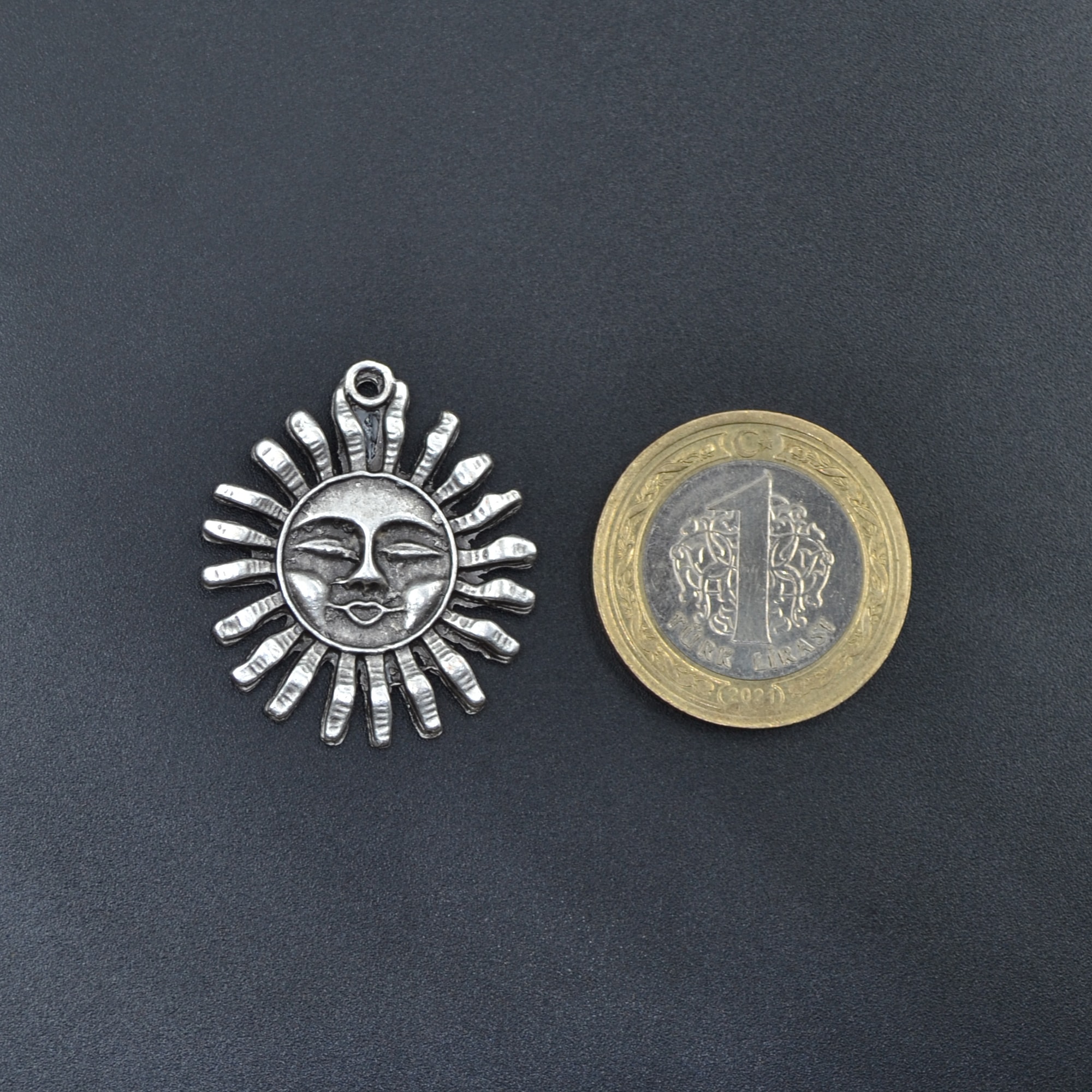 Gülen Güneş Kolye - Gümüş ( Silver ) Renk - 60 cm Düz Ezme Zincir Kolye