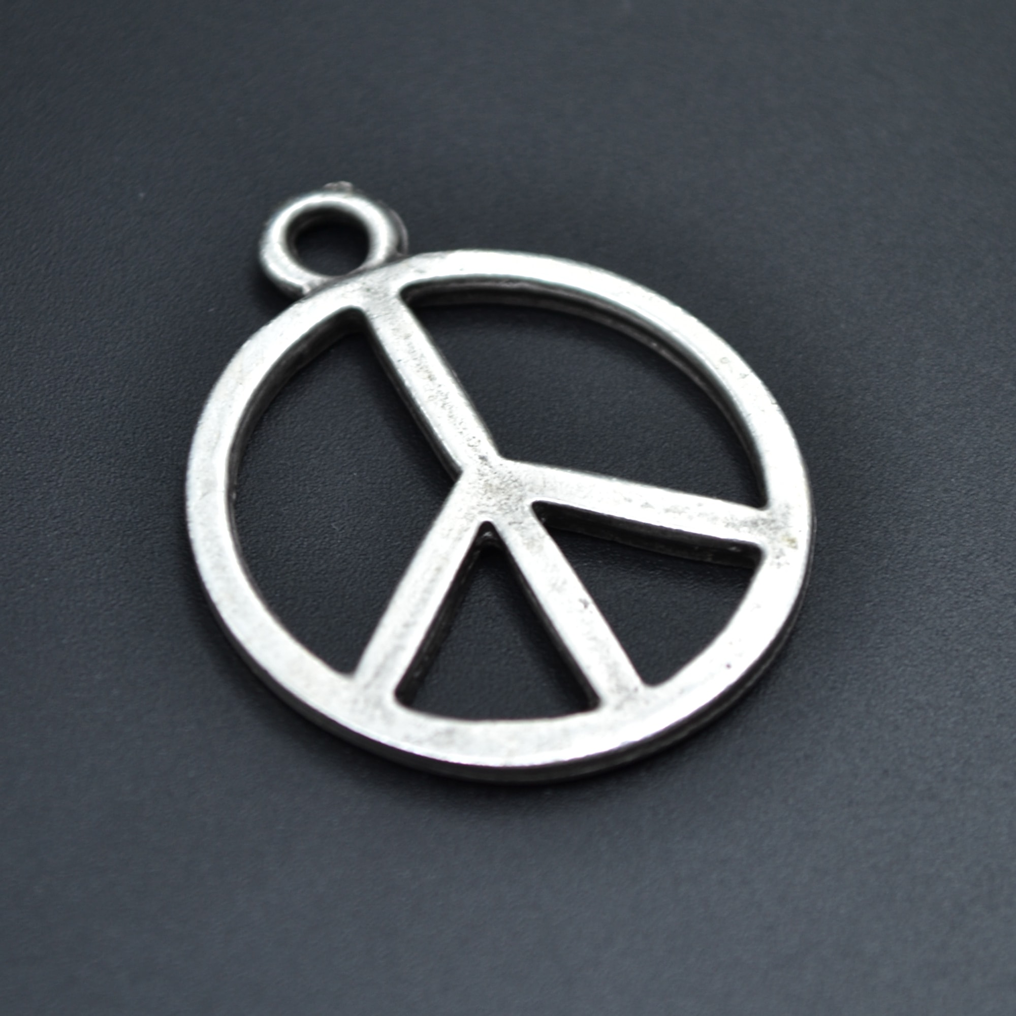 Peace Barış Sembolü Kolye - Gümüş ( Silver ) Renk - 60 cm Deri İp Kolye