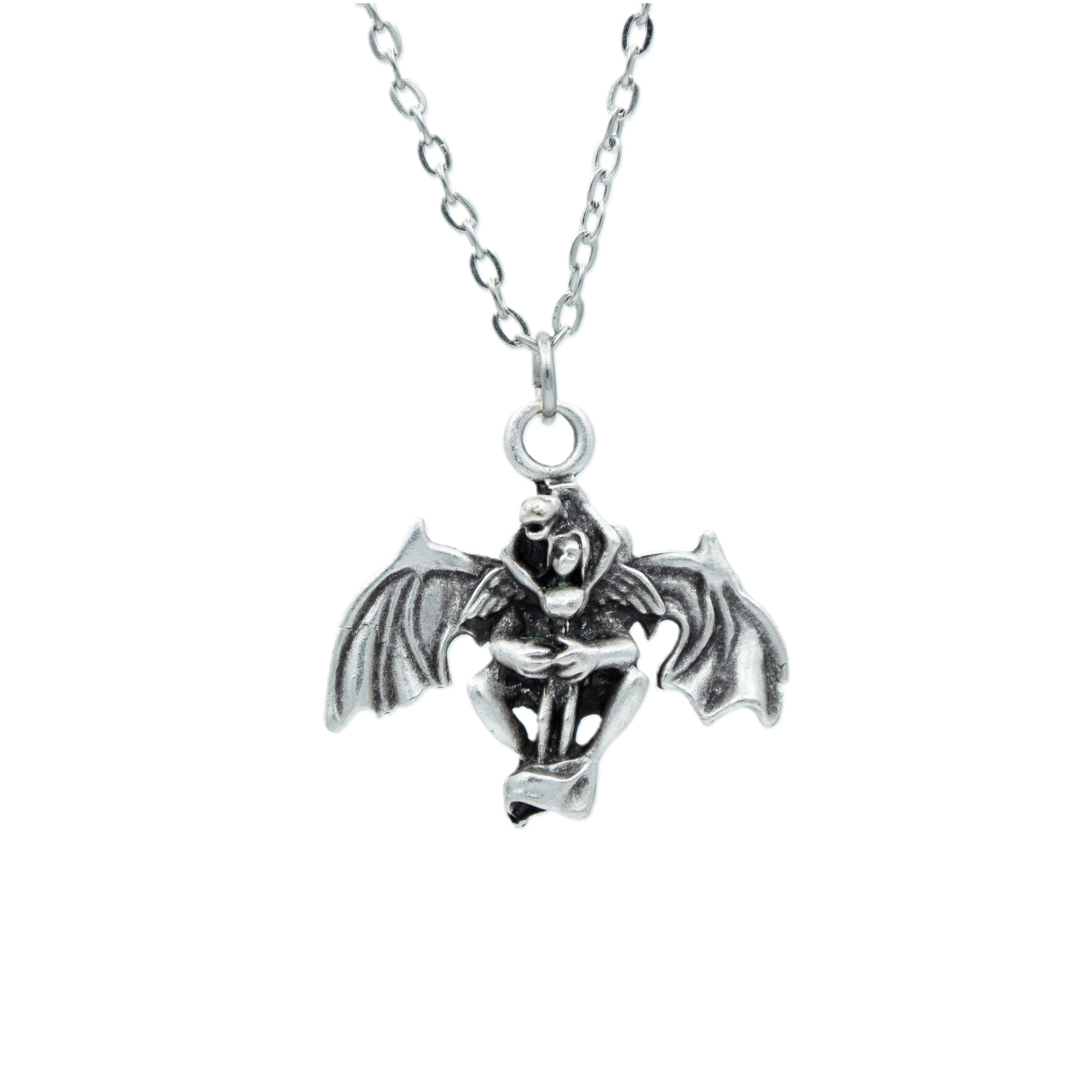 Ejderha ve Kız Kolye - Gümüş ( Silver ) Renk - 60 cm Düz Ezme Zincir Kolye