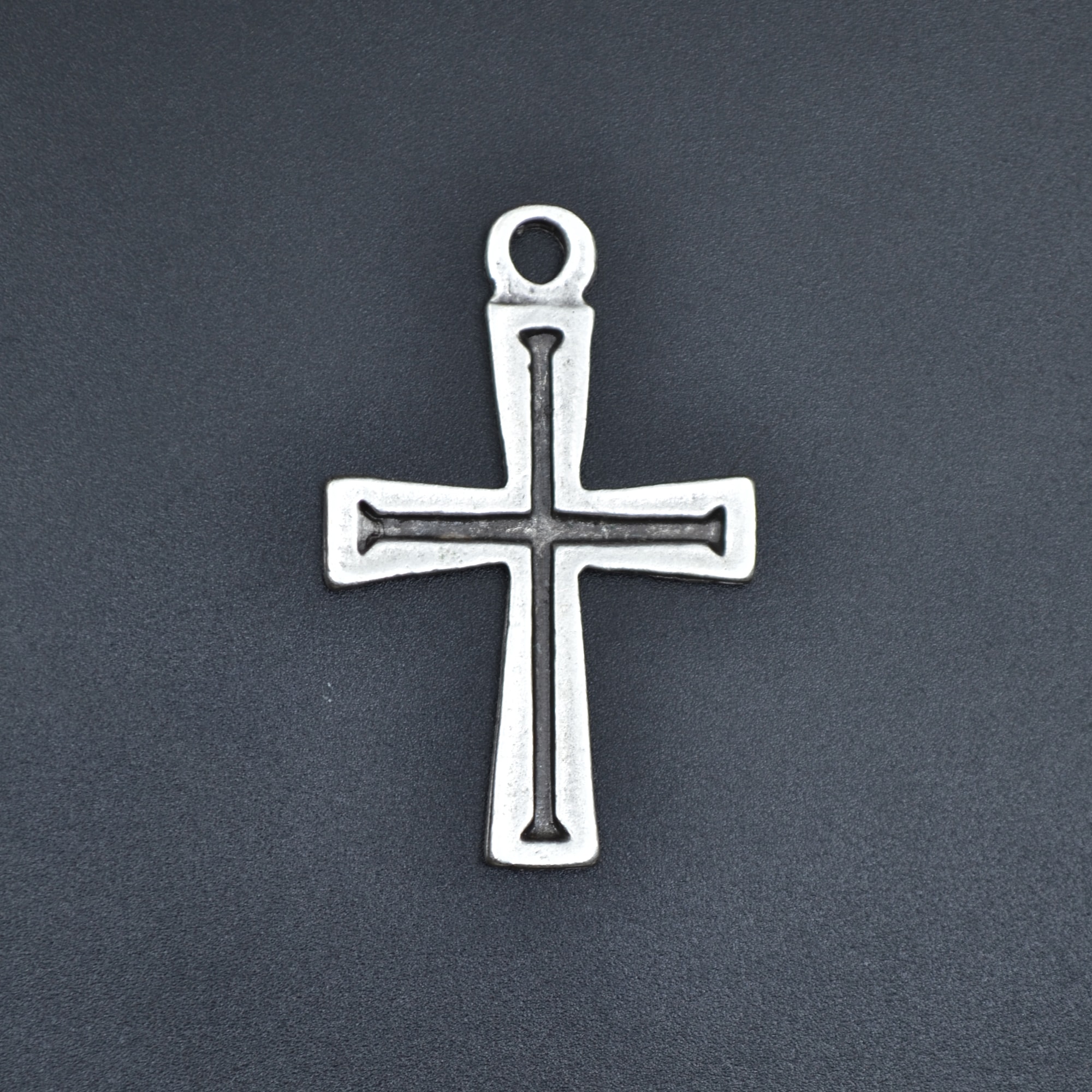 Haç Kolye - Gümüş ( Silver ) Renk - 60 cm Deri İp Kolye