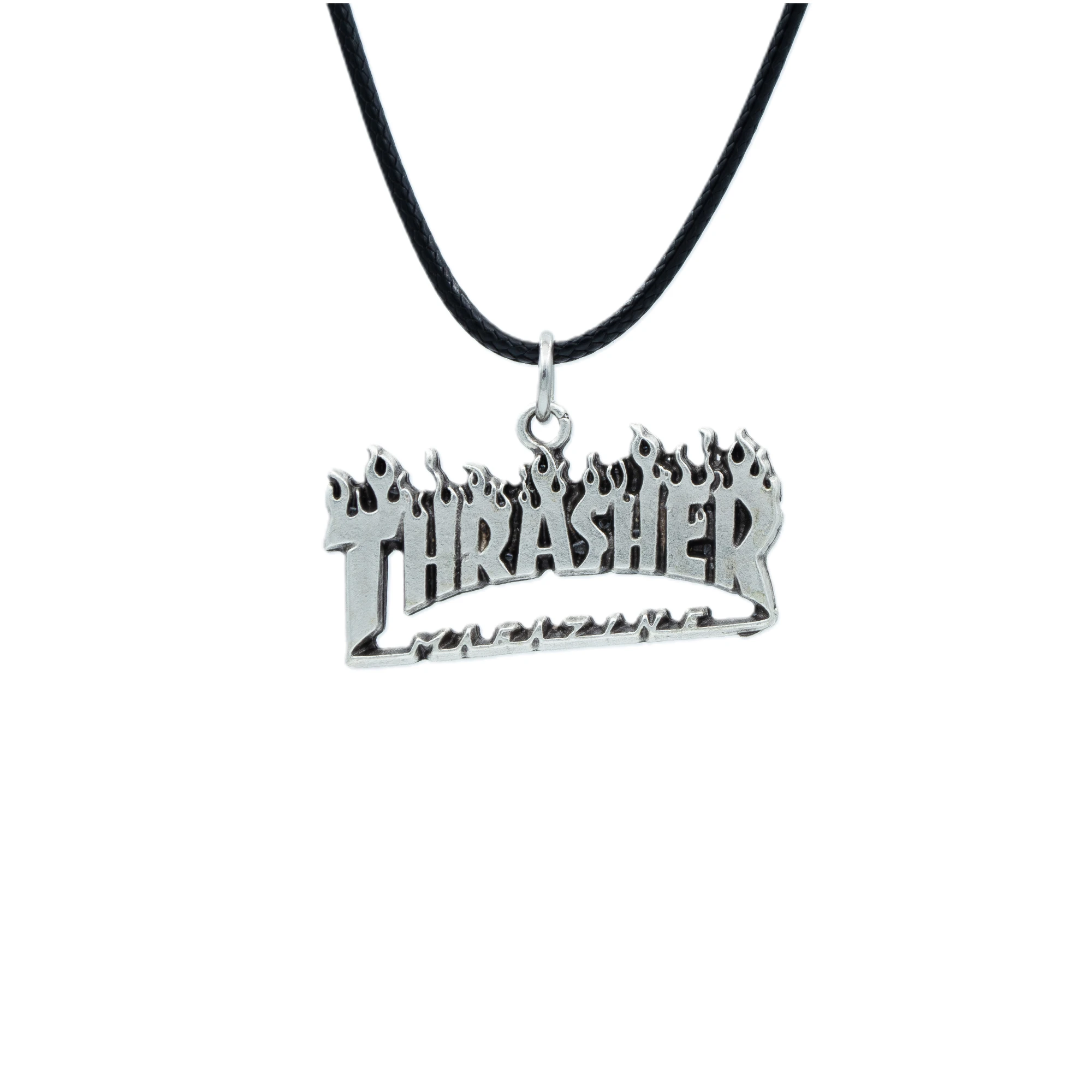 Thrasher Kolye - Gümüş ( Silver ) Renk - 60 cm Deri İp Kolye