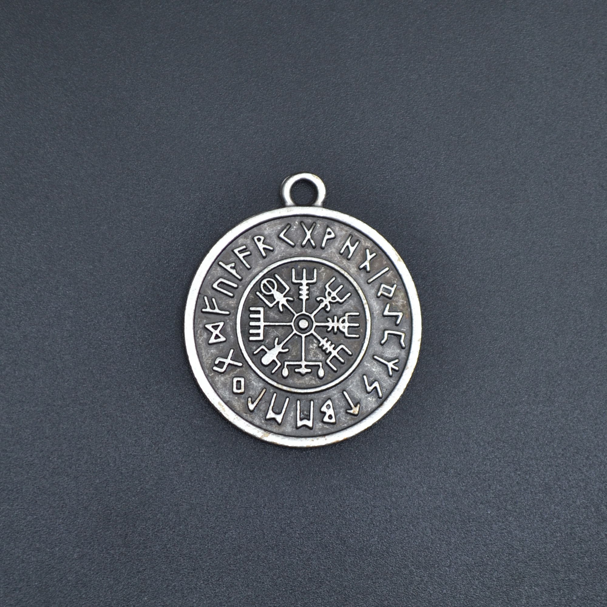 Vegvisir Viking Pusula Kolye - Gümüş ( Silver ) Renk - 60 cm Düz Ezme Zincir Kolye