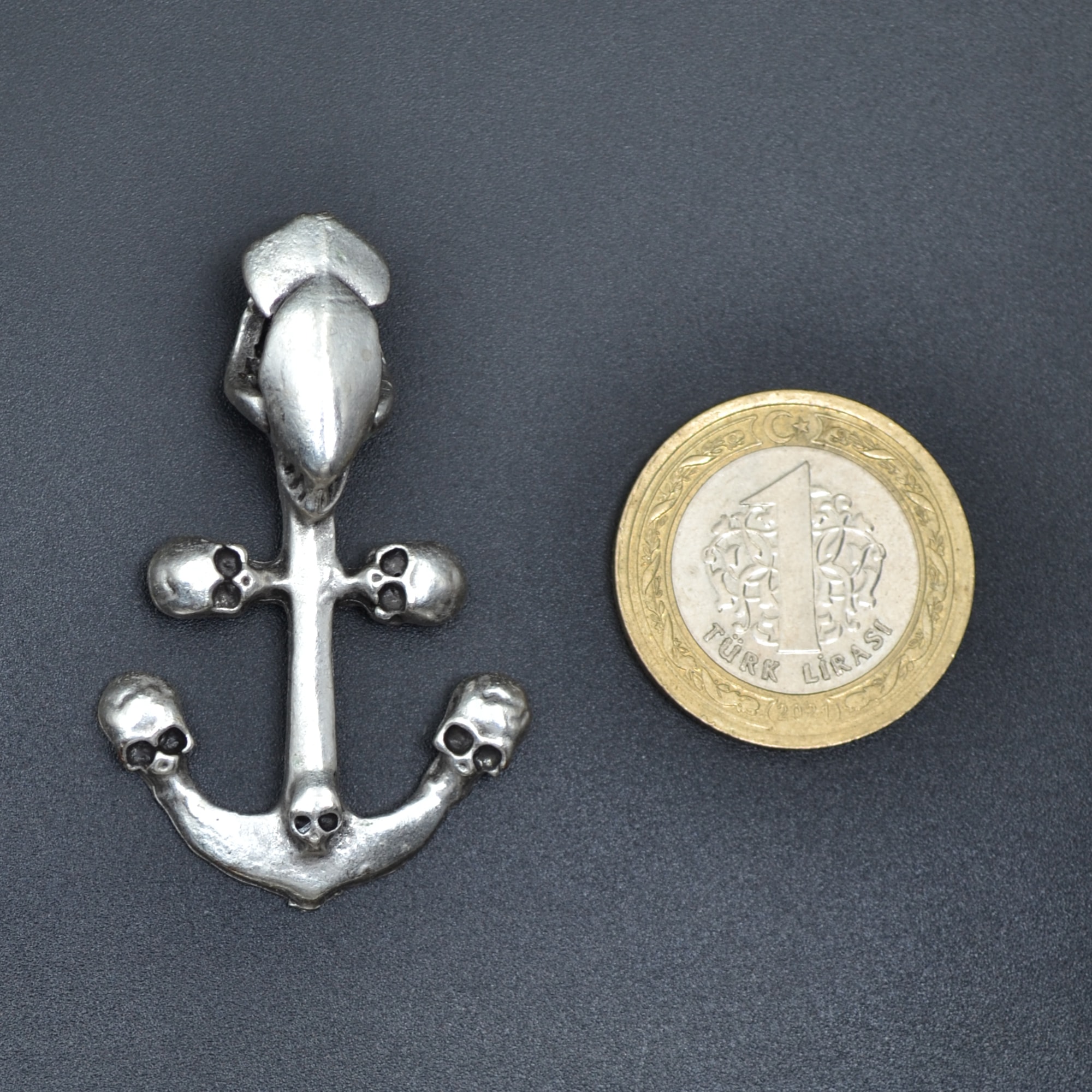 Kuru Kafa Deniz Çapa Kolye Ucu - Gümüş ( Silver ) Renk