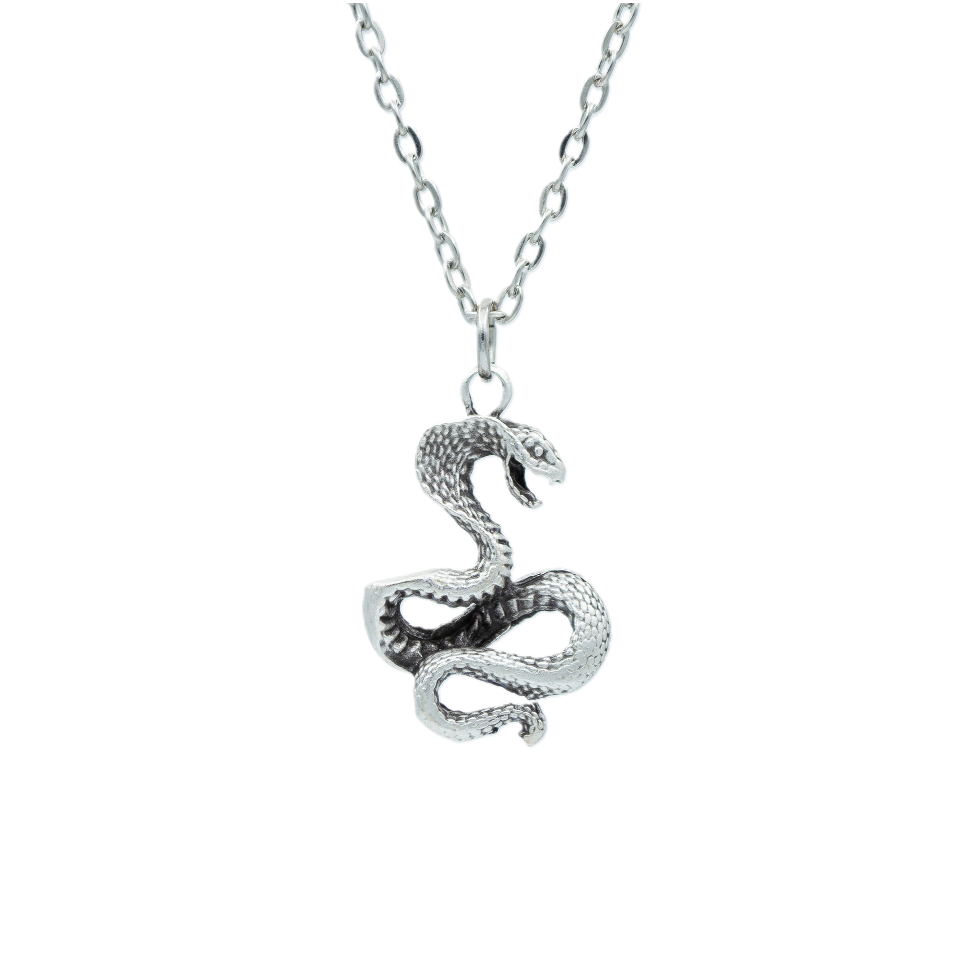 Kobra Yılan Kolye - Gümüş ( Silver ) Renk - 60 cm Düz Ezme Zincir Kolye