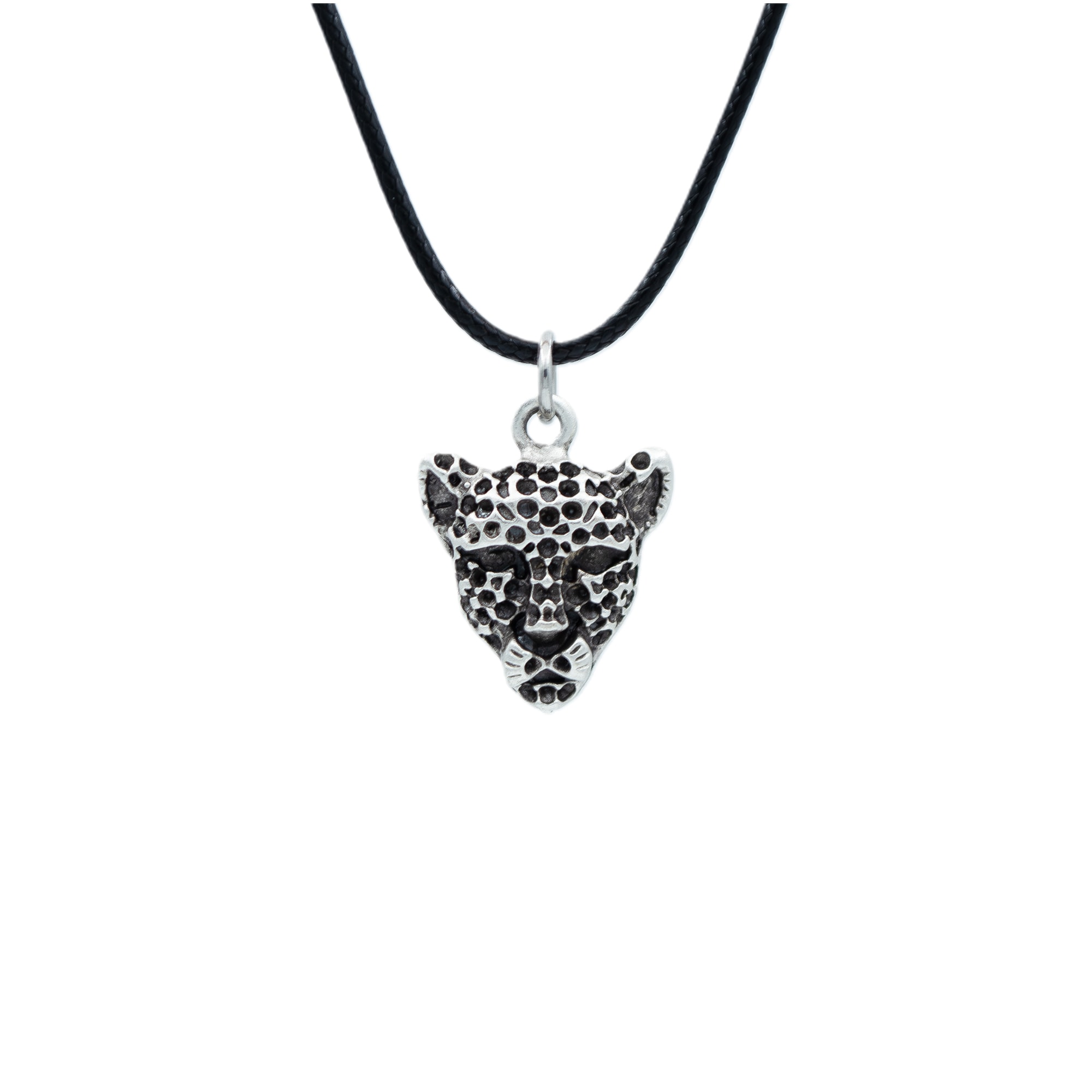 Leopar Kolye - Gümüş ( Silver ) Renk - 60 cm Deri İp Kolye