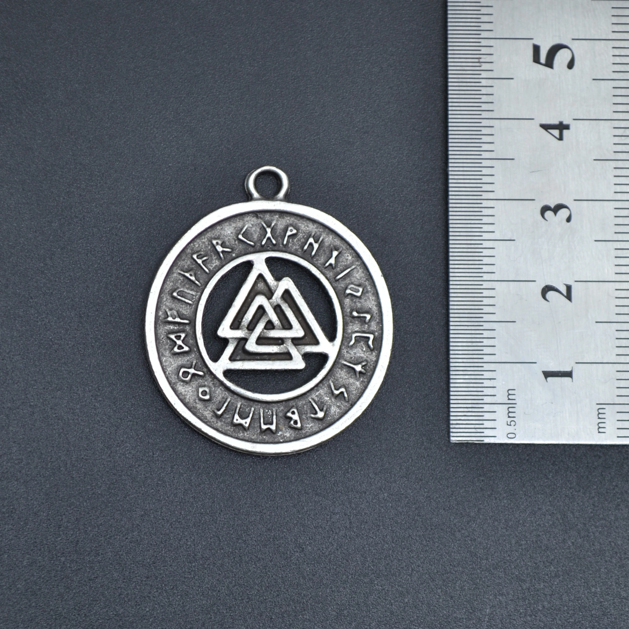 Viking Pusula Run Sembollü Kolye - Gümüş ( Silver ) Renk - 60 cm Düz Ezme Zincir Kolye