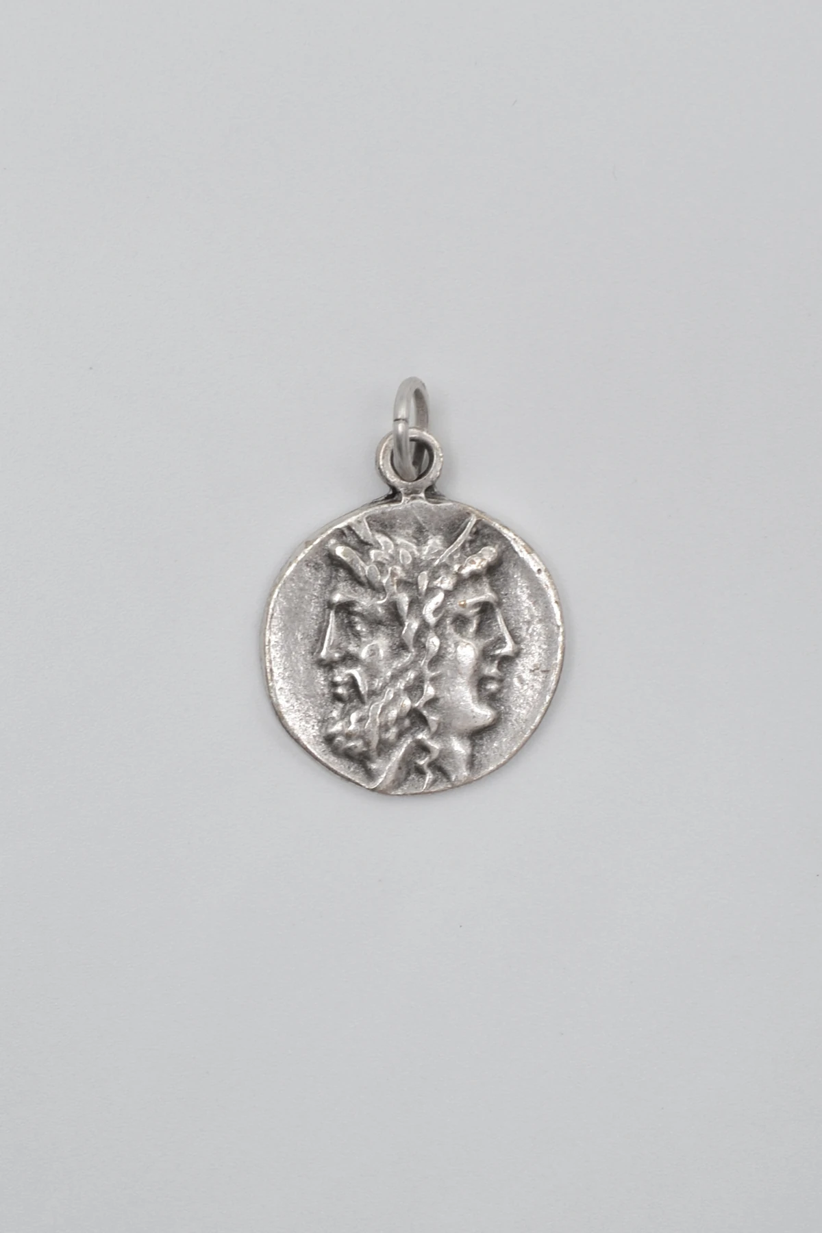 İki Yüzlü Janus Düz Ezme Zincir Kolye - Antik Gümüş Kaplama - Kadın Erkek - 60 cm